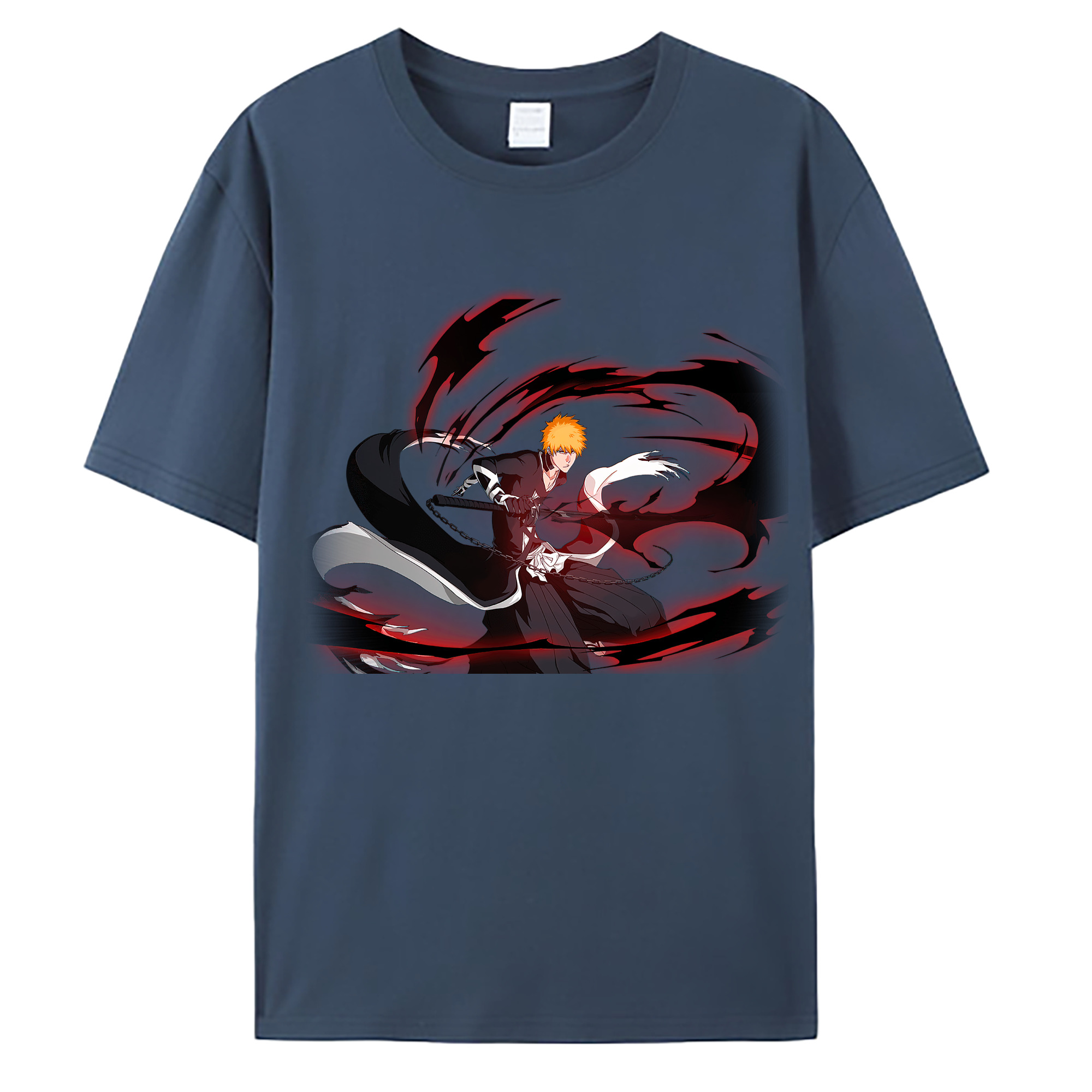 （画像用） ブリーチ 黒崎一護（くろさき いちご）BLEACH Kurosaki Ichigo 綿100％ メンズ半袖Tシャツ｜肌触りやわらか＆通気性