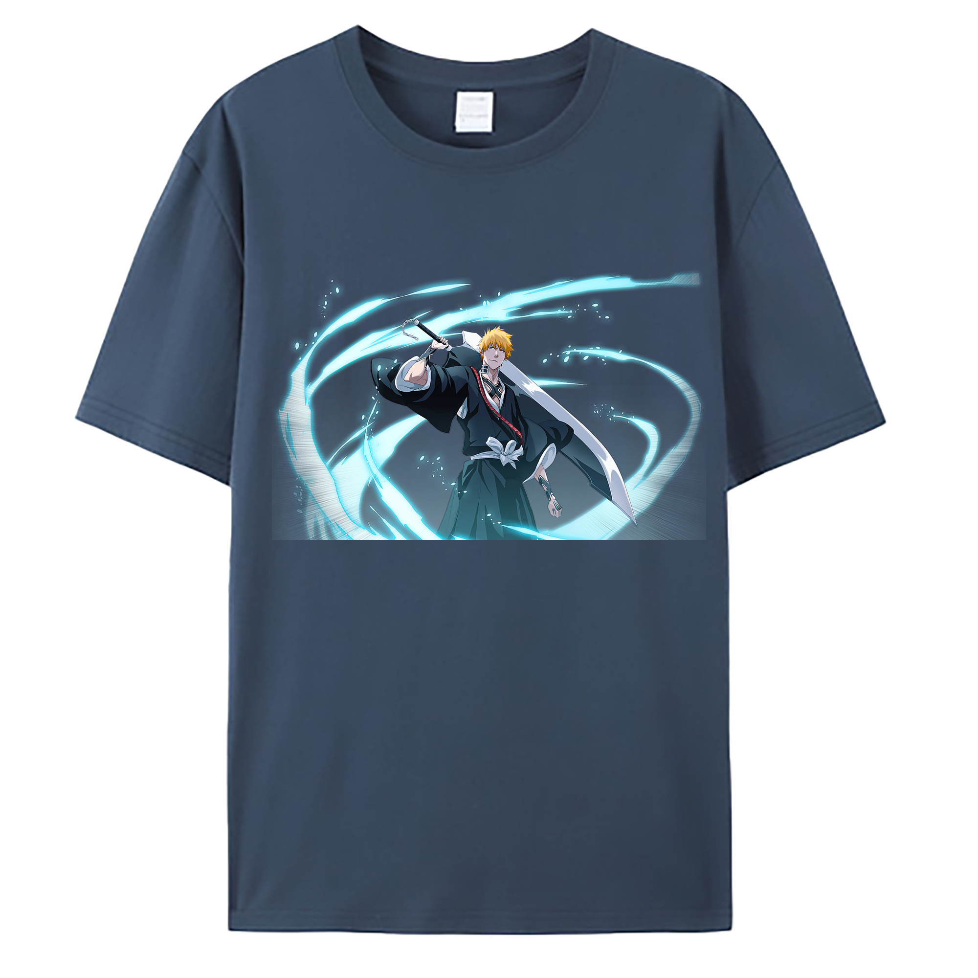 （画像用） ブリーチ 黒崎一護（くろさき いちご）BLEACH Kurosaki Ichigo 綿100％ メンズ半袖Tシャツ｜肌触りやわらか＆通気性