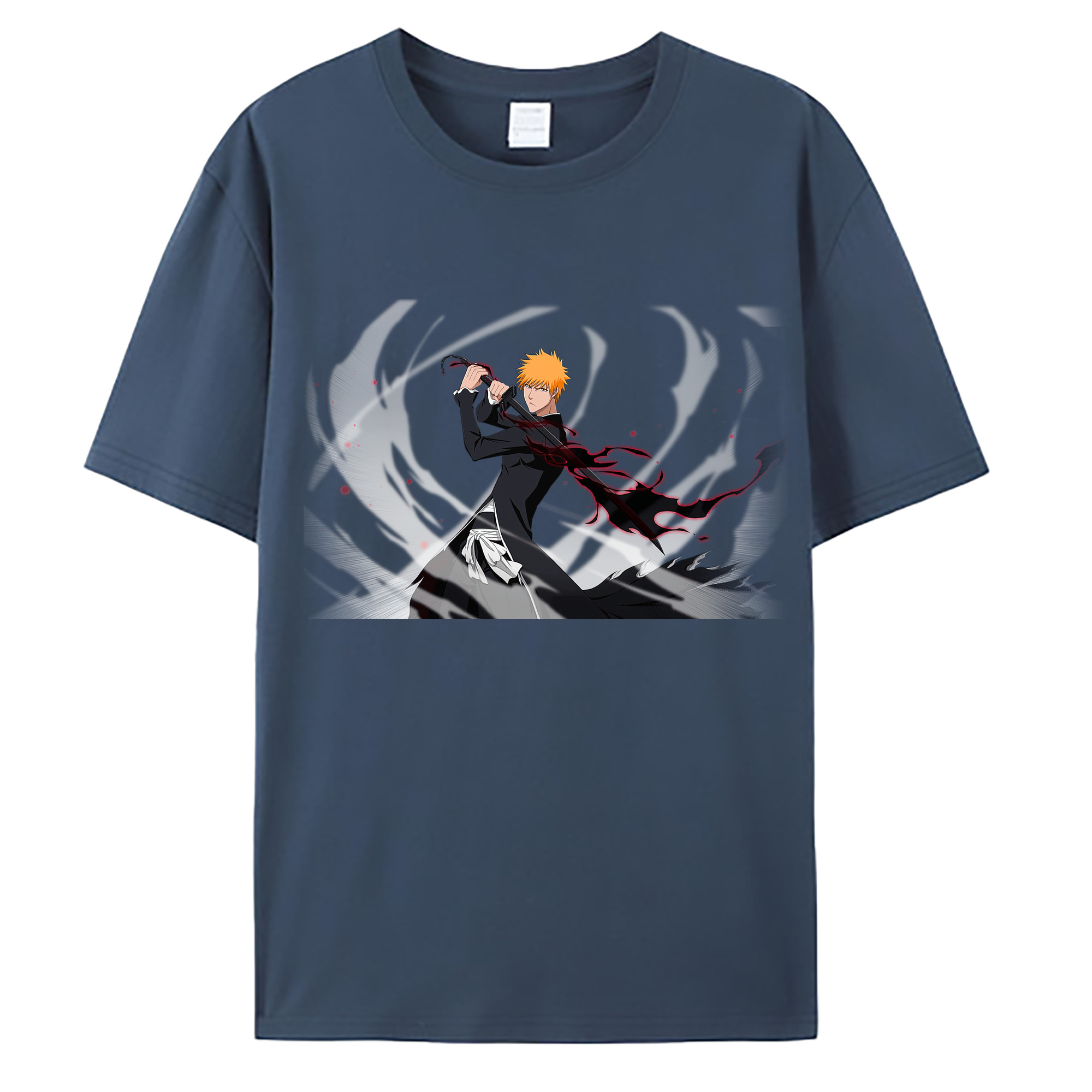 （画像用） ブリーチ 黒崎一護（くろさき いちご）BLEACH Kurosaki Ichigo 綿100％ メンズ半袖Tシャツ｜肌触りやわらか＆通気性
