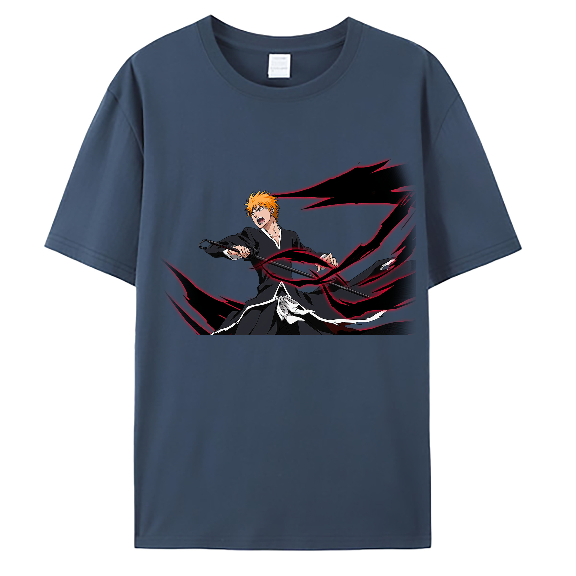 （画像用） ブリーチ 黒崎一護（くろさき いちご）BLEACH Kurosaki Ichigo 綿100％ メンズ半袖Tシャツ｜肌触りやわらか＆通気性