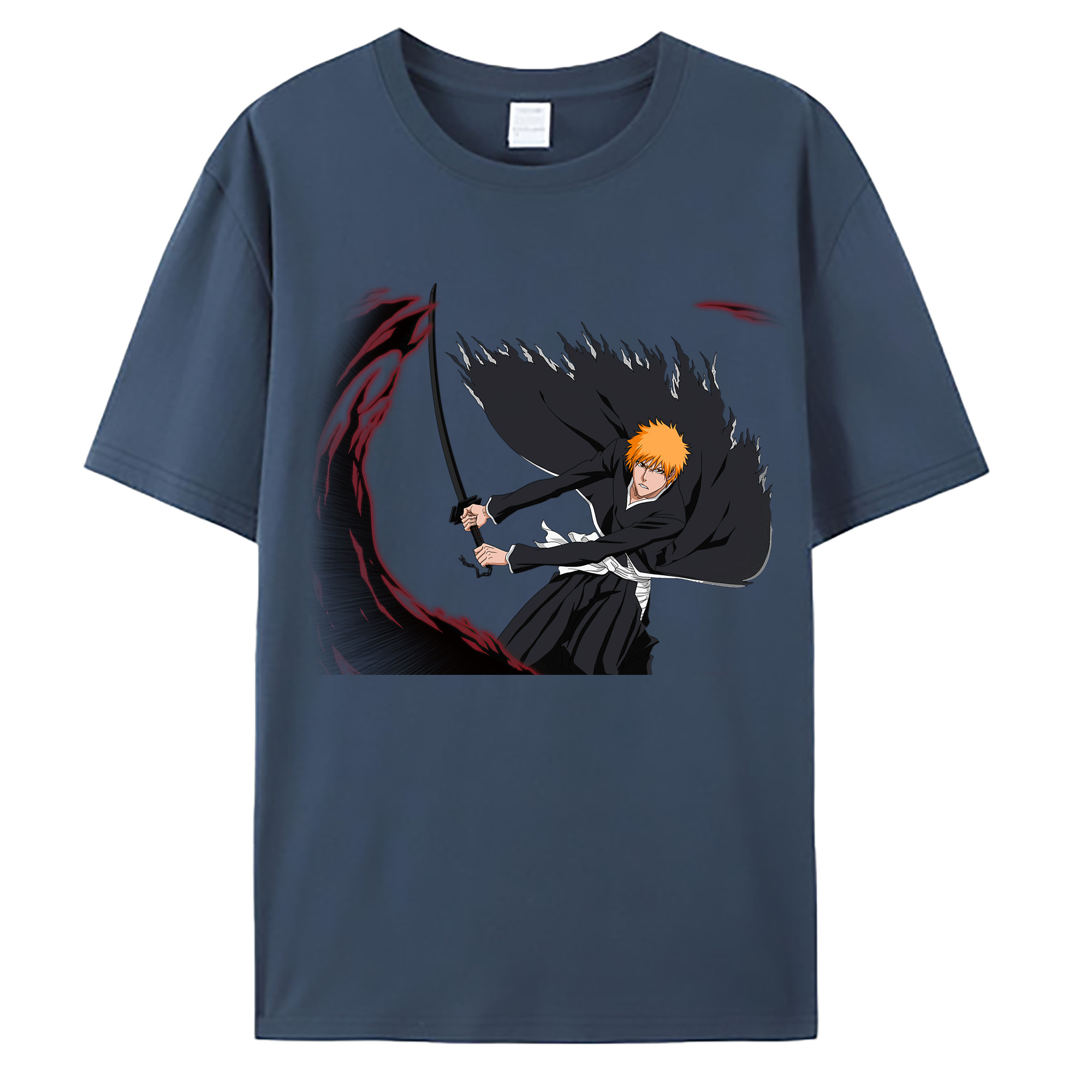 （画像用） ブリーチ 黒崎一護（くろさき いちご）BLEACH Kurosaki Ichigo 綿100％ メンズ半袖Tシャツ｜肌触りやわらか＆通気性