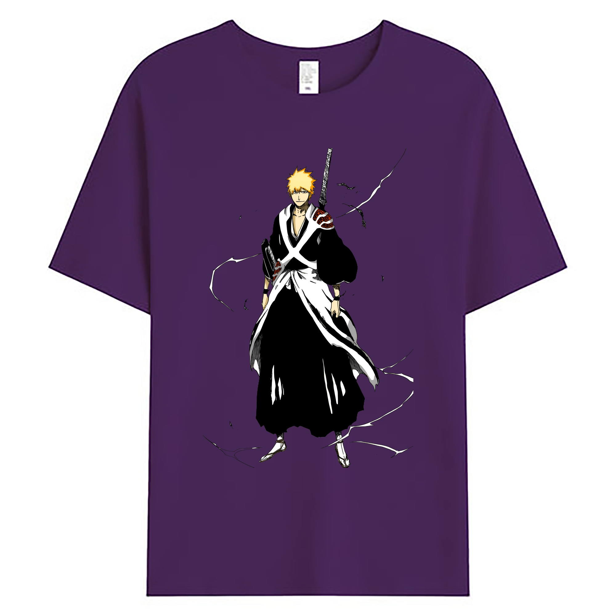 （画像用） ブリーチ 黒崎一護（くろさき いちご）BLEACH Kurosaki Ichigo 綿100％ メンズ半袖Tシャツ｜肌触りやわらか＆通気性