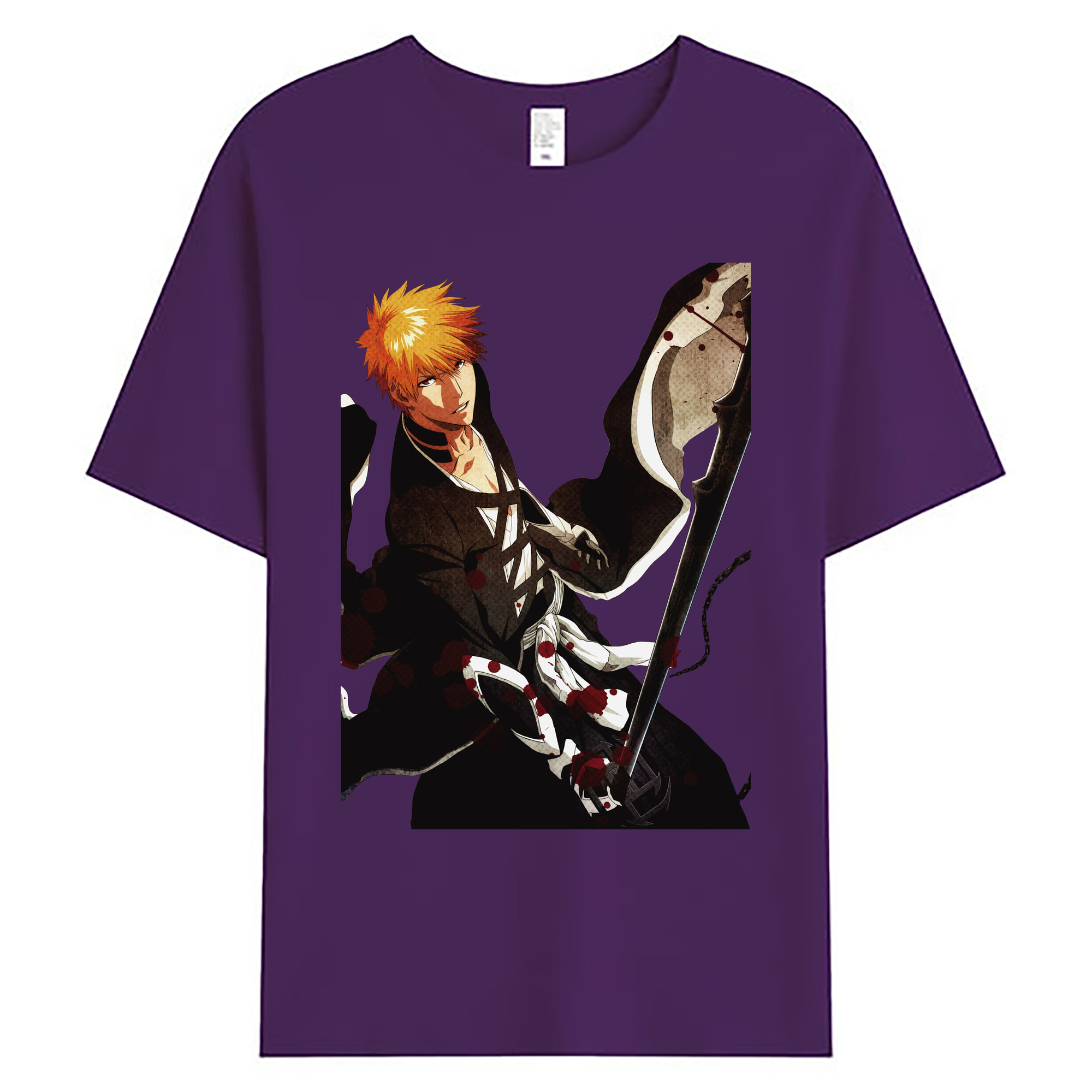 （画像用） ブリーチ 黒崎一護（くろさき いちご）BLEACH Kurosaki Ichigo 綿100％ メンズ半袖Tシャツ｜肌触りやわらか＆通気性