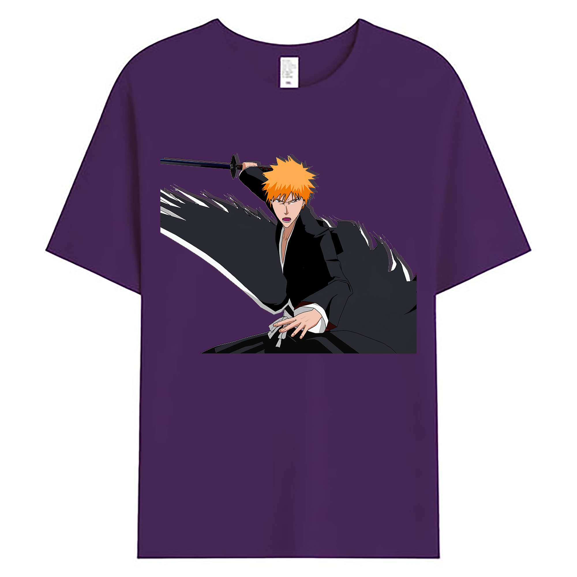 （画像用） ブリーチ 黒崎一護（くろさき いちご）BLEACH Kurosaki Ichigo 綿100％ メンズ半袖Tシャツ｜肌触りやわらか＆通気性