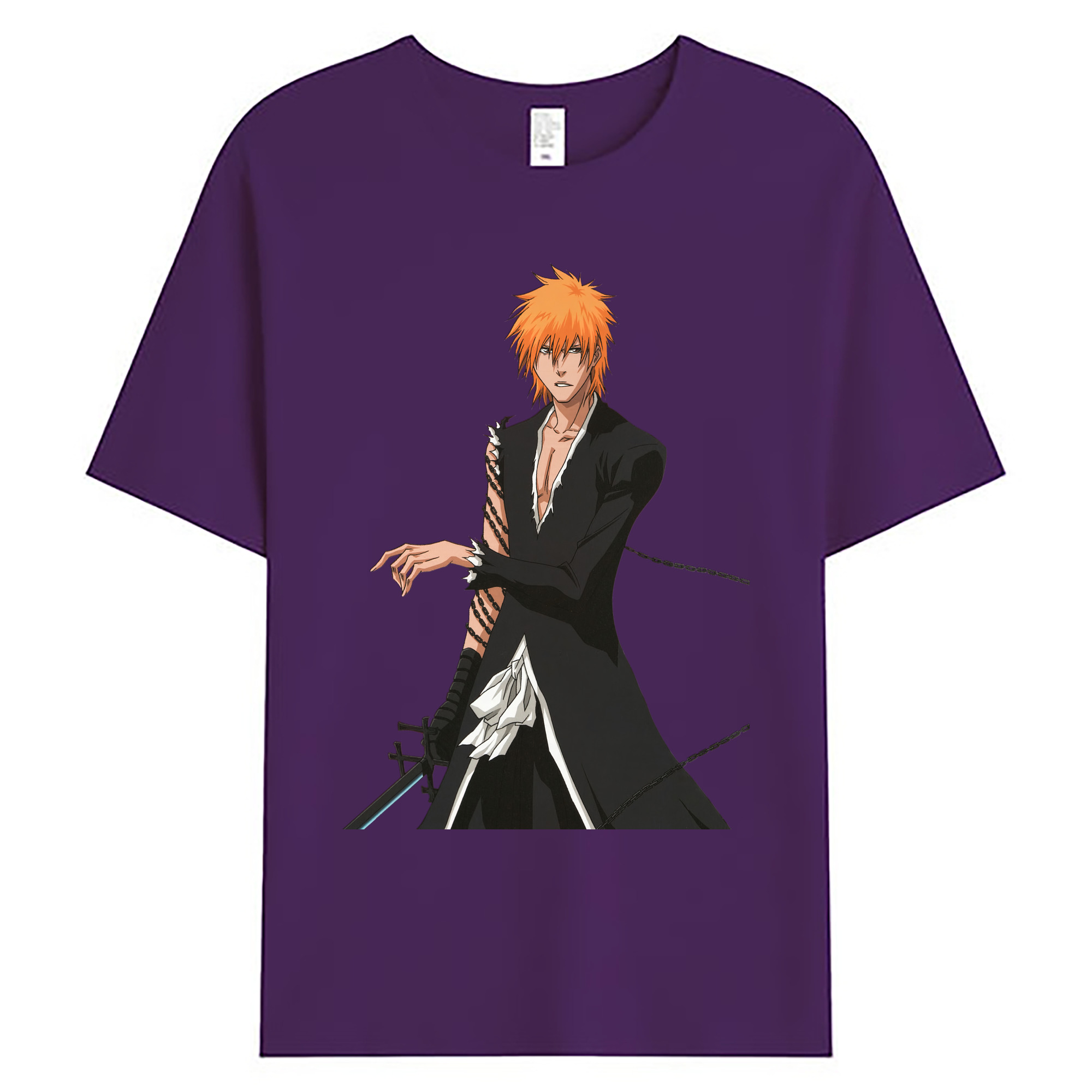 （画像用） ブリーチ 黒崎一護（くろさき いちご）BLEACH Kurosaki Ichigo 綿100％ メンズ半袖Tシャツ｜肌触りやわらか＆通気性