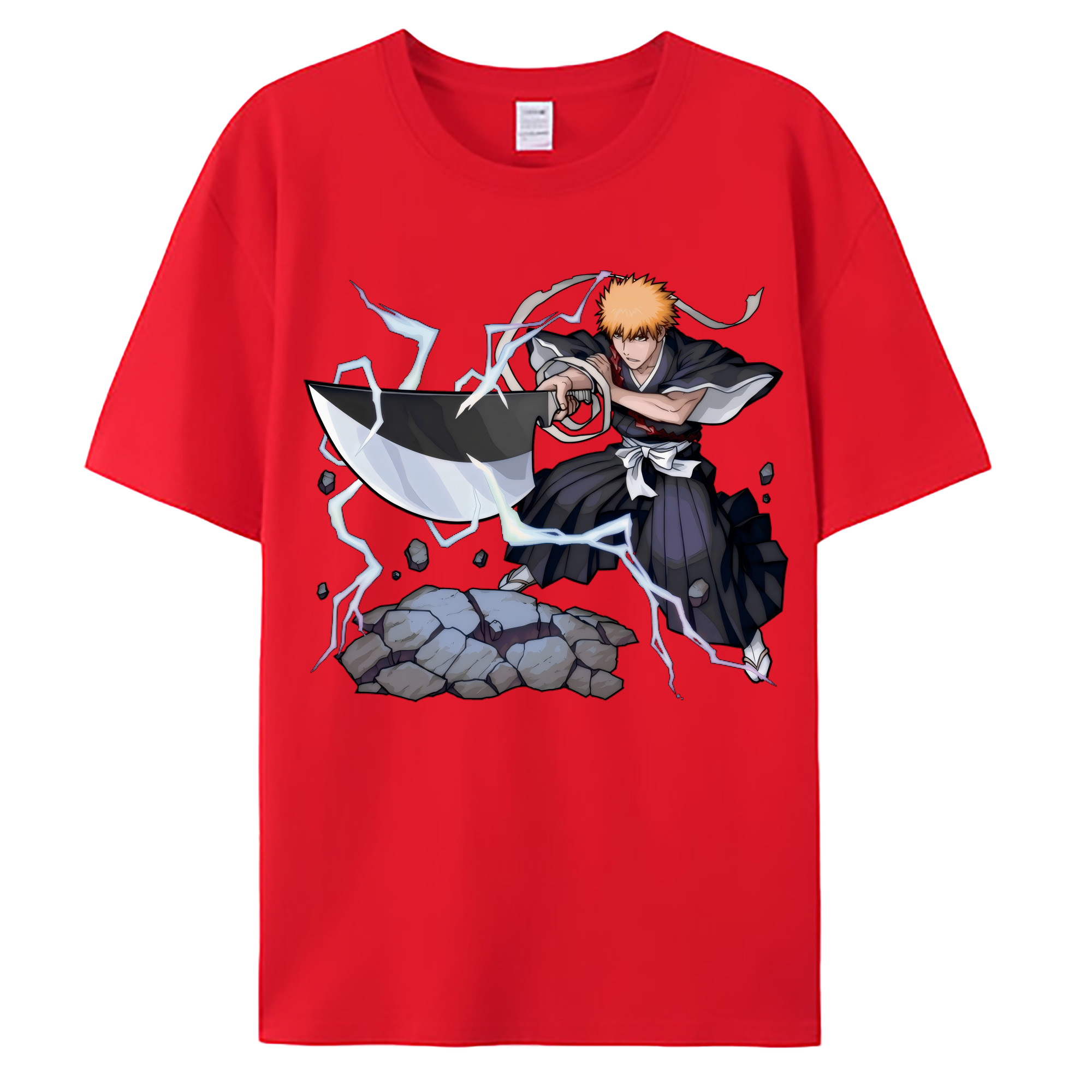 （画像用） ブリーチ 黒崎一護（くろさき いちご）BLEACH Kurosaki Ichigo 綿100％ メンズ半袖Tシャツ｜肌触りやわらか＆通気性