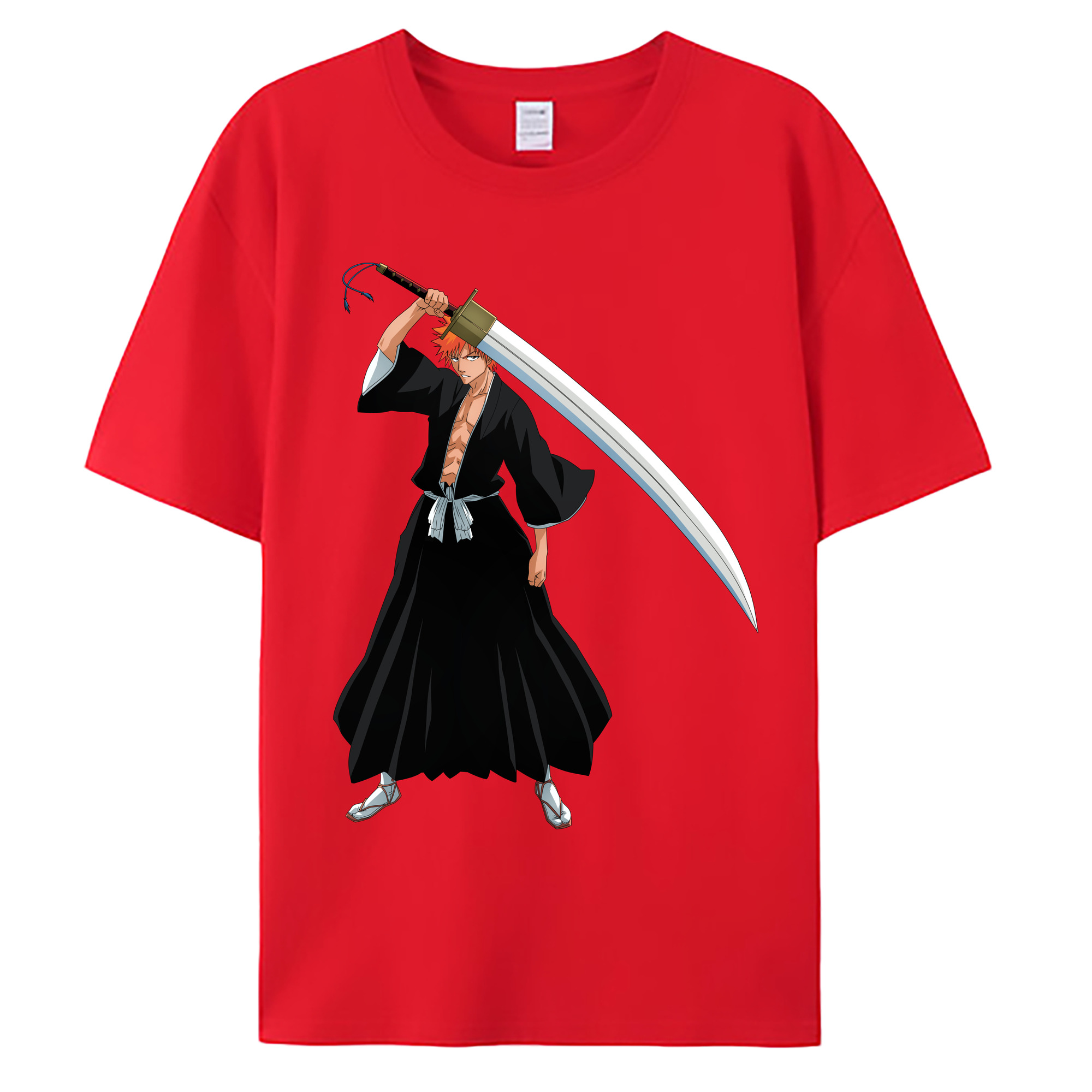 （画像用） ブリーチ 黒崎一護（くろさき いちご）BLEACH Kurosaki Ichigo 綿100％ メンズ半袖Tシャツ｜肌触りやわらか＆通気性