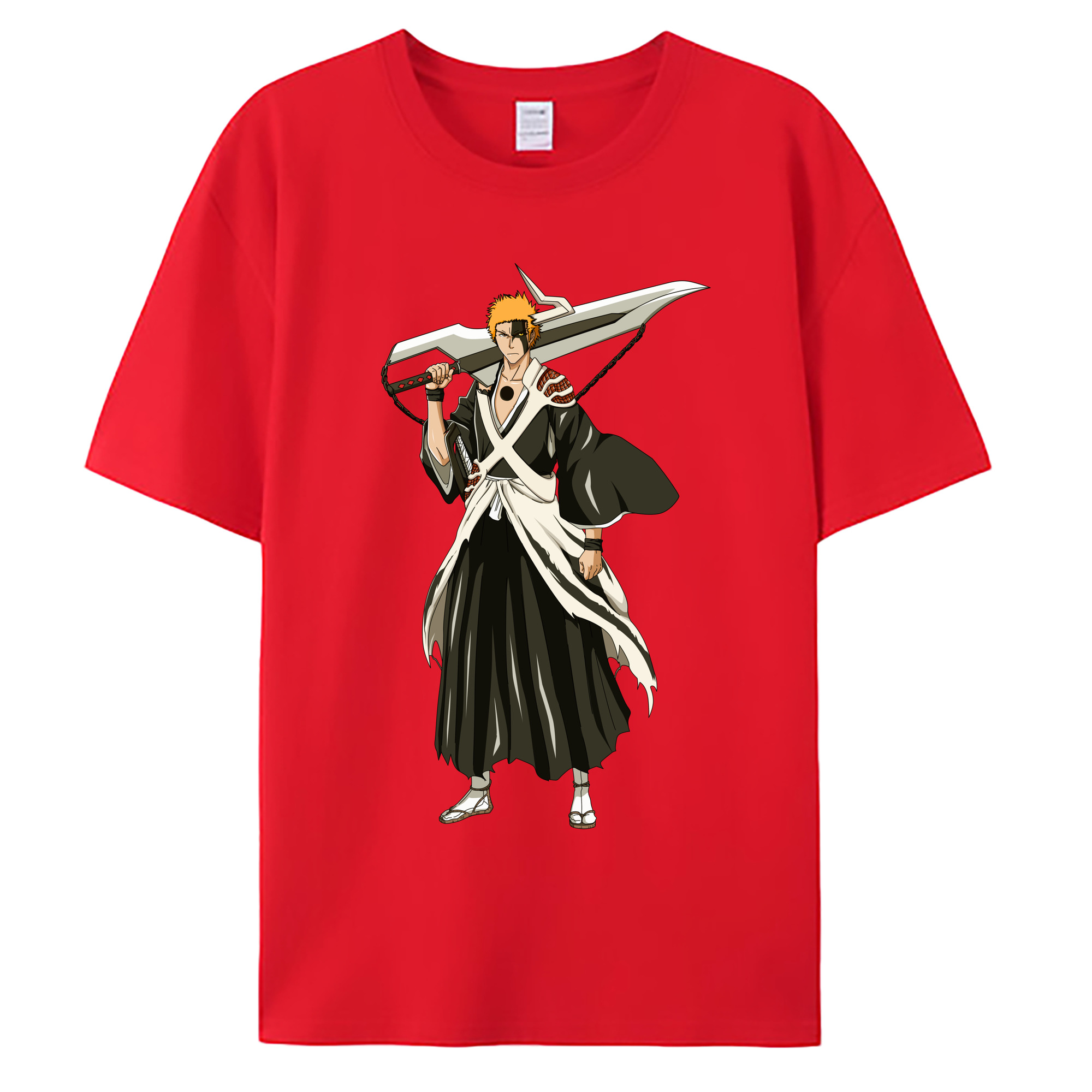 （画像用） ブリーチ 黒崎一護（くろさき いちご）BLEACH Kurosaki Ichigo 綿100％ メンズ半袖Tシャツ｜肌触りやわらか＆通気性