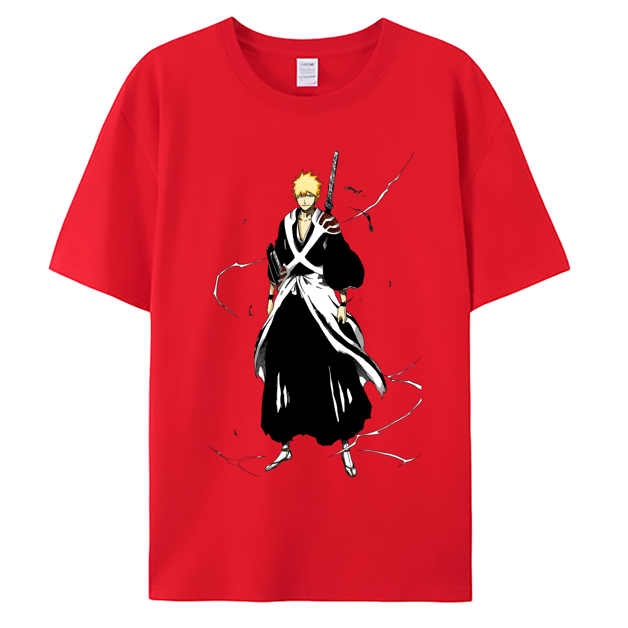 （画像用） ブリーチ 黒崎一護（くろさき いちご）BLEACH Kurosaki Ichigo 綿100％ メンズ半袖Tシャツ｜肌触りやわらか＆通気性