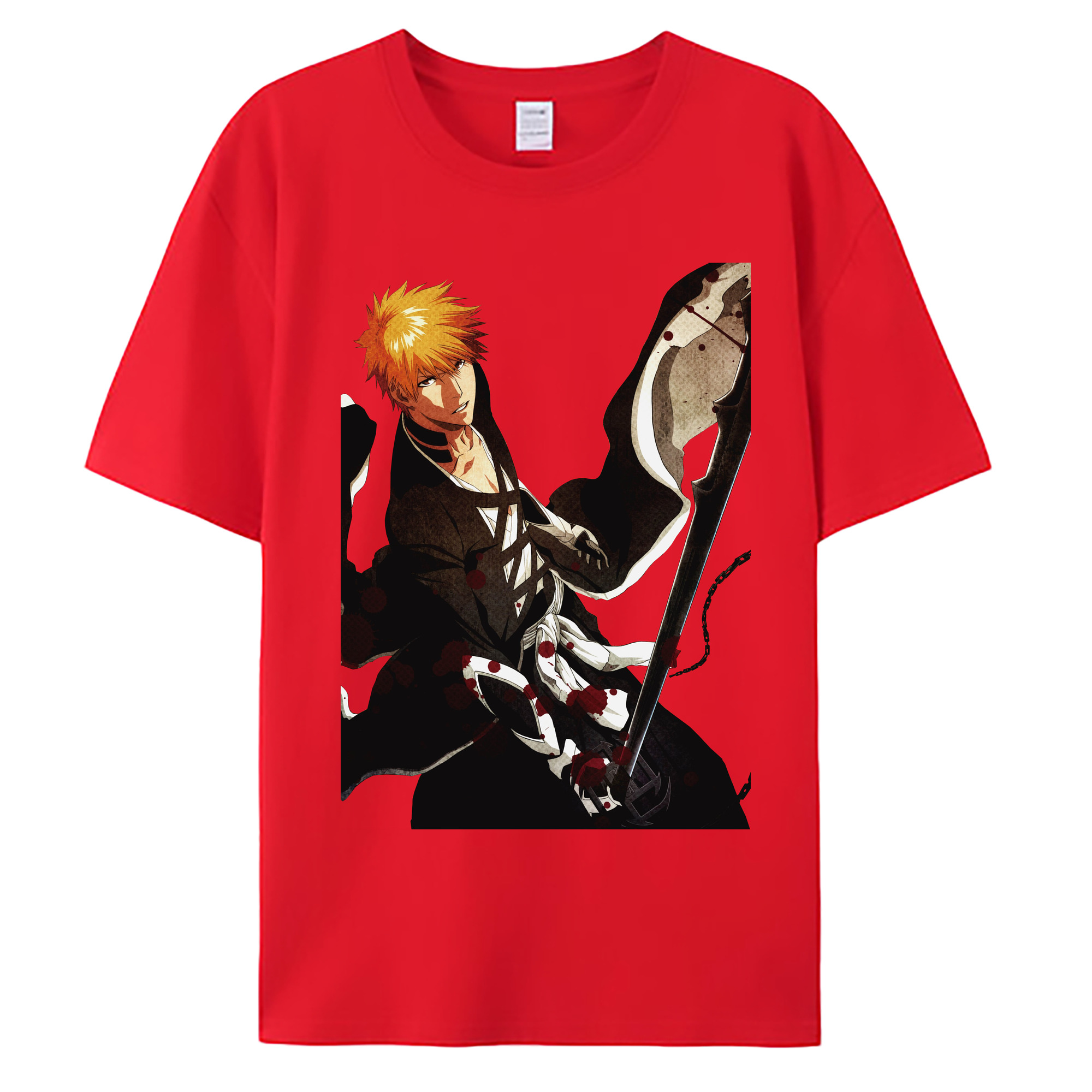 （画像用） ブリーチ 黒崎一護（くろさき いちご）BLEACH Kurosaki Ichigo 綿100％ メンズ半袖Tシャツ｜肌触りやわらか＆通気性