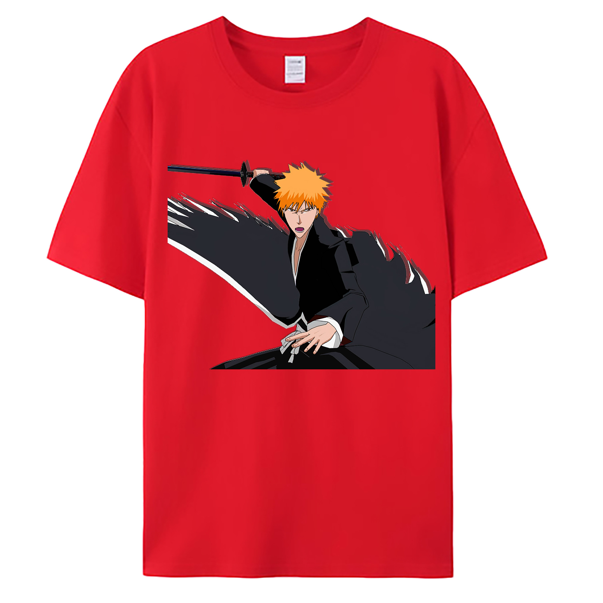 （画像用） ブリーチ 黒崎一護（くろさき いちご）BLEACH Kurosaki Ichigo 綿100％ メンズ半袖Tシャツ｜肌触りやわらか＆通気性
