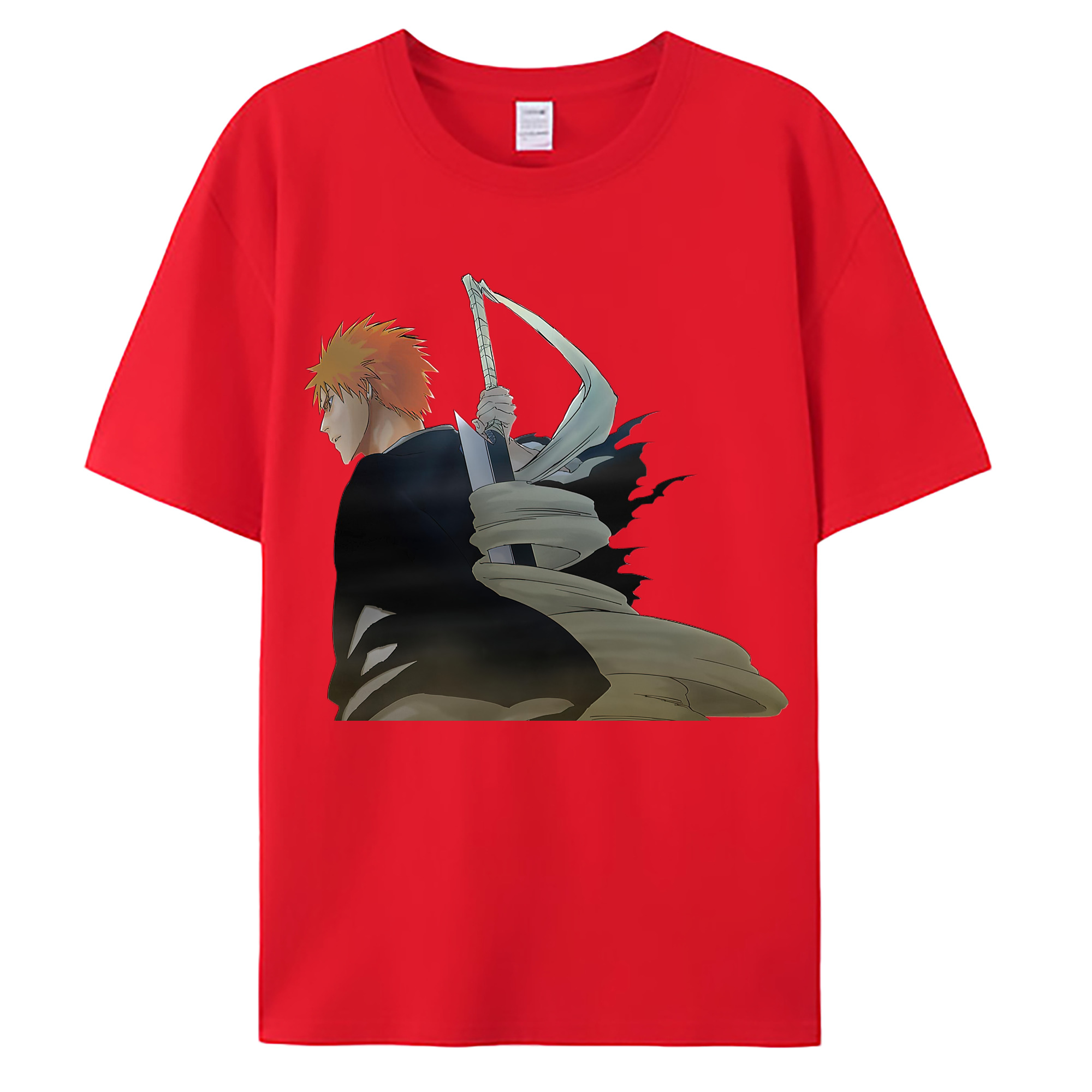 （画像用） ブリーチ 黒崎一護（くろさき いちご）BLEACH Kurosaki Ichigo 綿100％ メンズ半袖Tシャツ｜肌触りやわらか＆通気性