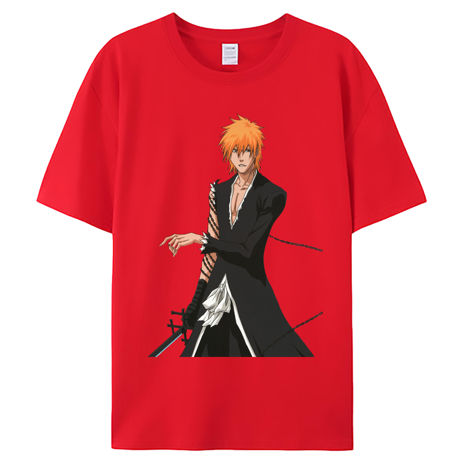 （画像用） ブリーチ 黒崎一護（くろさき いちご）BLEACH Kurosaki Ichigo 綿100％ メンズ半袖Tシャツ｜肌触りやわらか＆通気性
