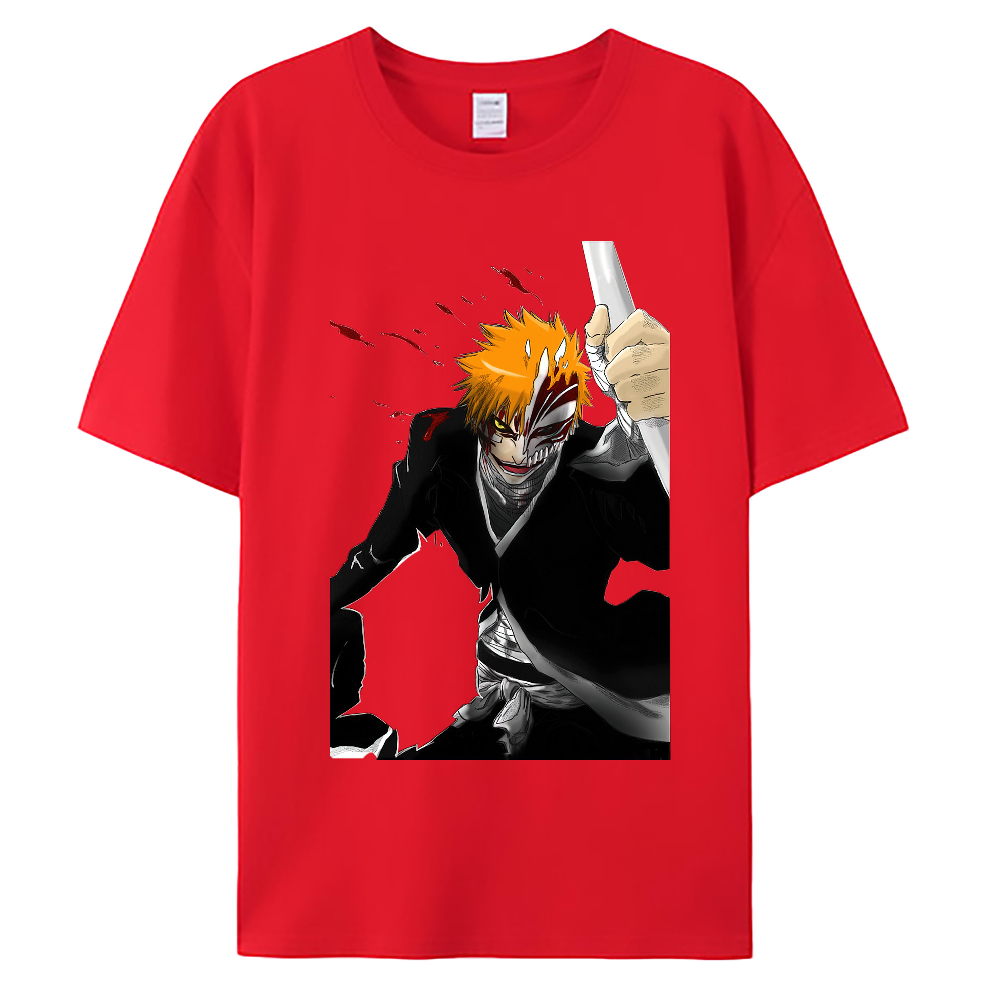 （画像用） ブリーチ 黒崎一護（くろさき いちご）BLEACH Kurosaki Ichigo 綿100％ メンズ半袖Tシャツ｜肌触りやわらか＆通気性