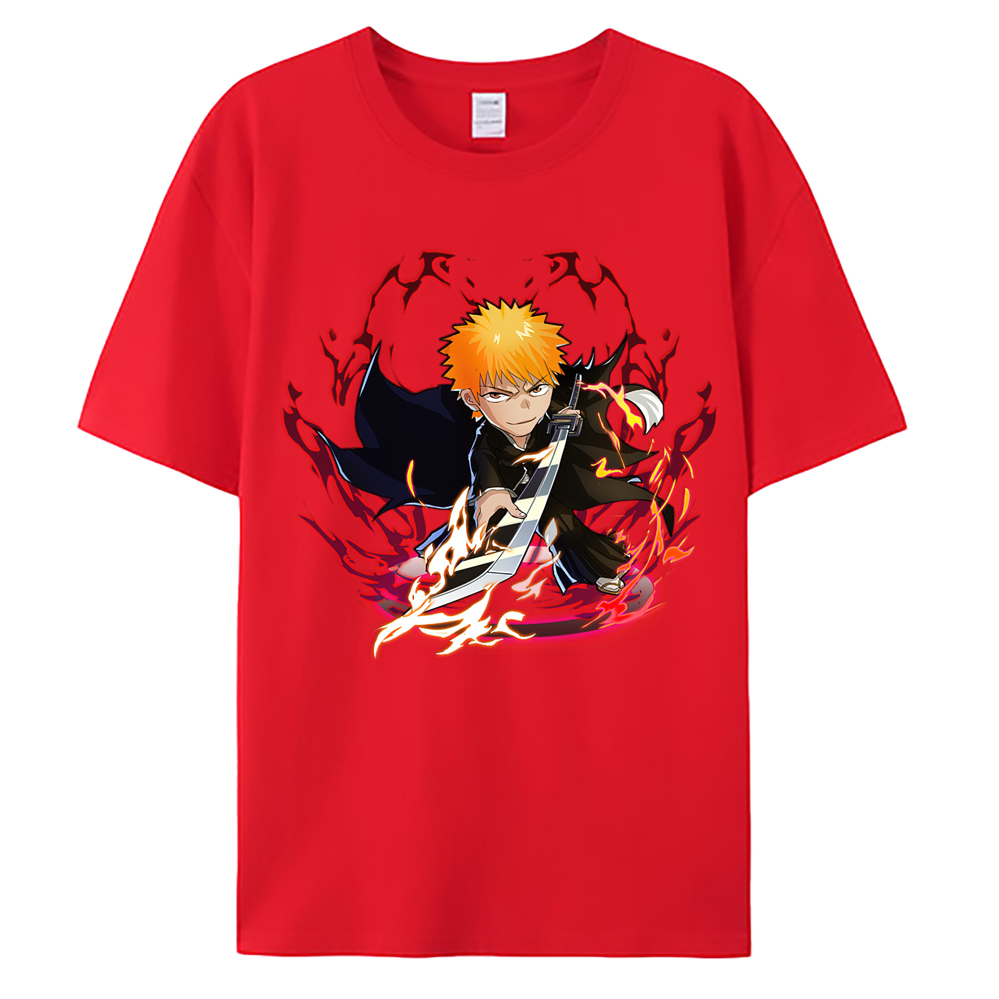 （画像用） ブリーチ 黒崎一護（くろさき いちご）BLEACH Kurosaki Ichigo 綿100％ メンズ半袖Tシャツ｜肌触りやわらか＆通気性