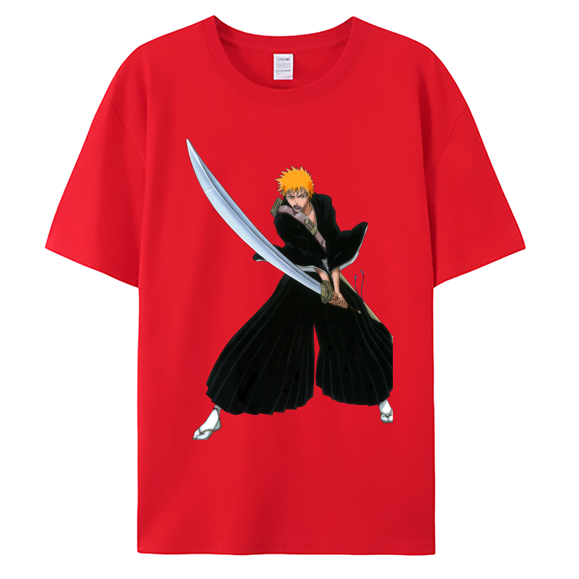 （画像用） ブリーチ 黒崎一護（くろさき いちご）BLEACH Kurosaki Ichigo 綿100％ メンズ半袖Tシャツ｜肌触りやわらか＆通気性