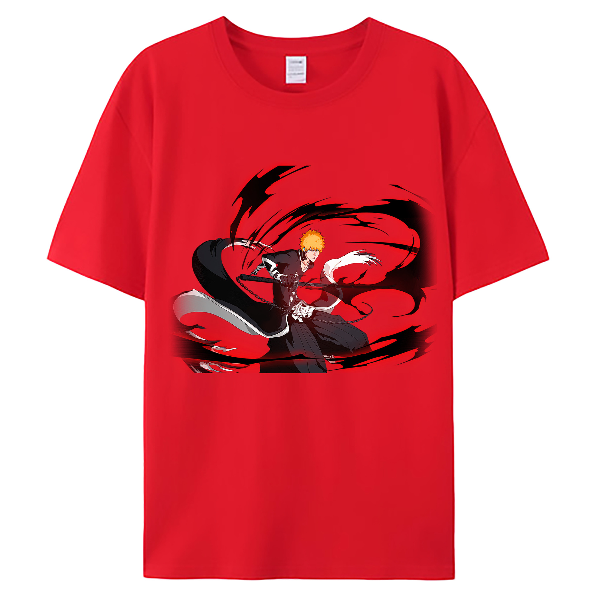 （画像用） ブリーチ 黒崎一護（くろさき いちご）BLEACH Kurosaki Ichigo 綿100％ メンズ半袖Tシャツ｜肌触りやわらか＆通気性