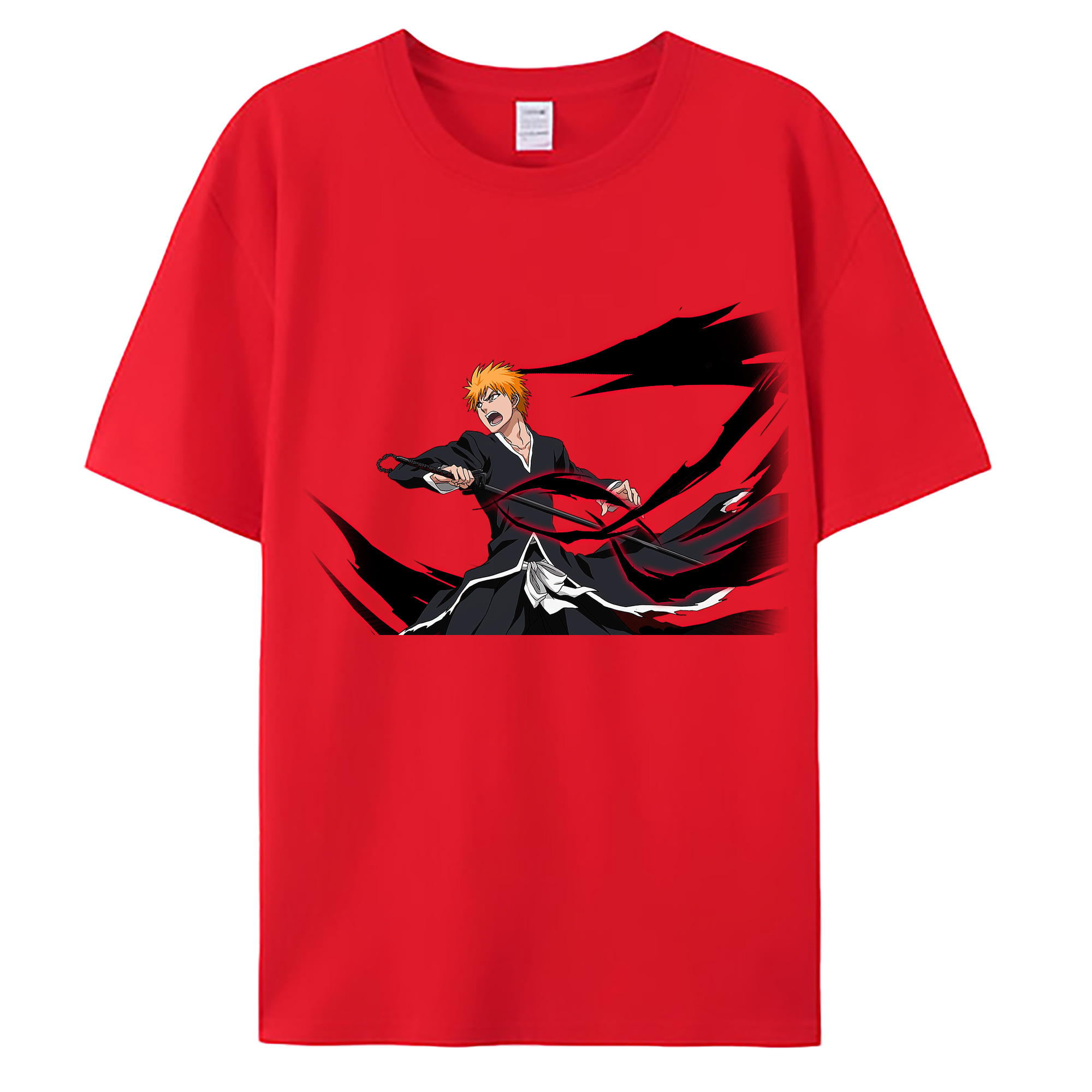 （画像用） ブリーチ 黒崎一護（くろさき いちご）BLEACH Kurosaki Ichigo 綿100％ メンズ半袖Tシャツ｜肌触りやわらか＆通気性