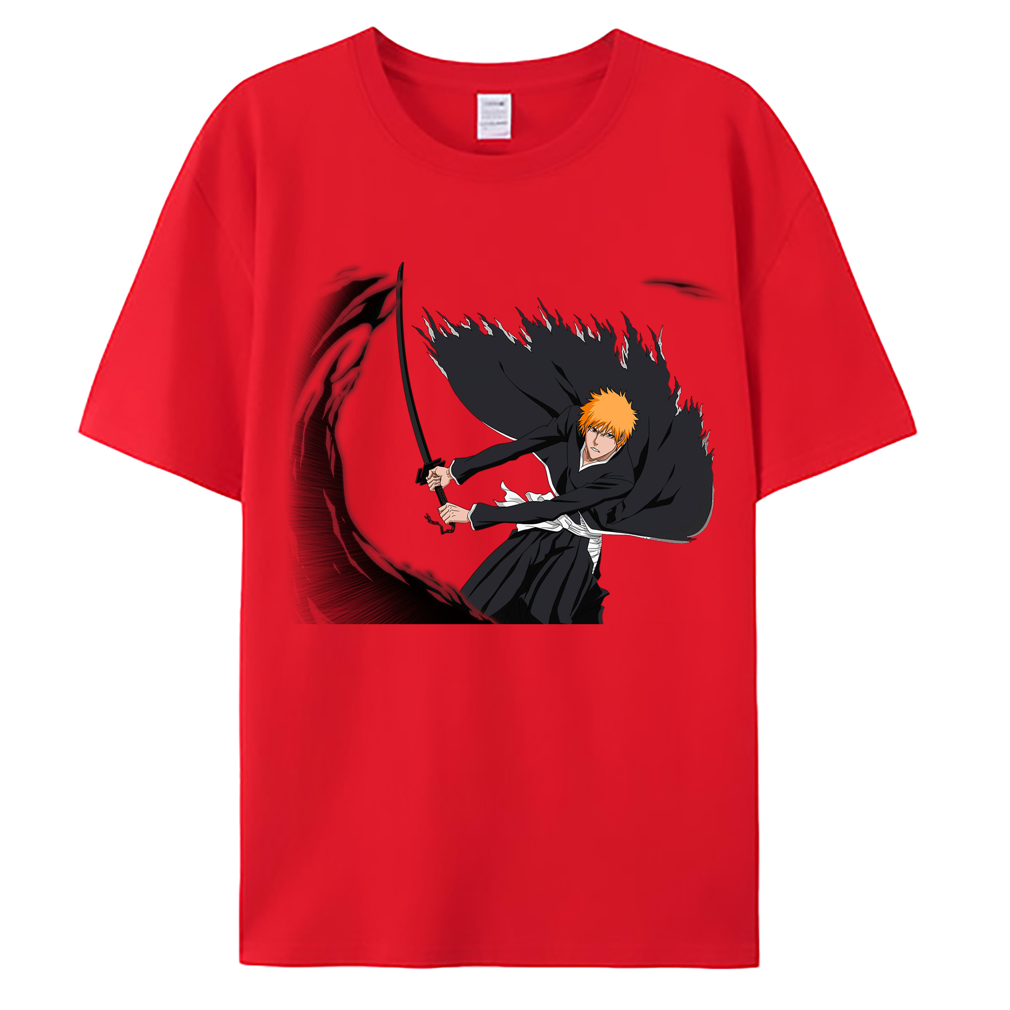 （画像用） ブリーチ 黒崎一護（くろさき いちご）BLEACH Kurosaki Ichigo 綿100％ メンズ半袖Tシャツ｜肌触りやわらか＆通気性