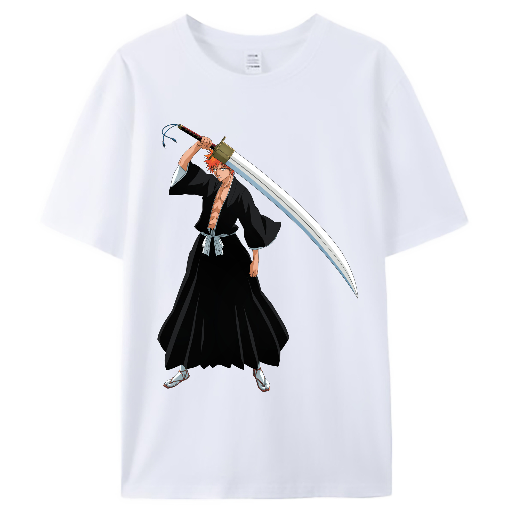 （画像用） ブリーチ 黒崎一護（くろさき いちご）BLEACH Kurosaki Ichigo 綿100％ メンズ半袖Tシャツ｜肌触りやわらか＆通気性