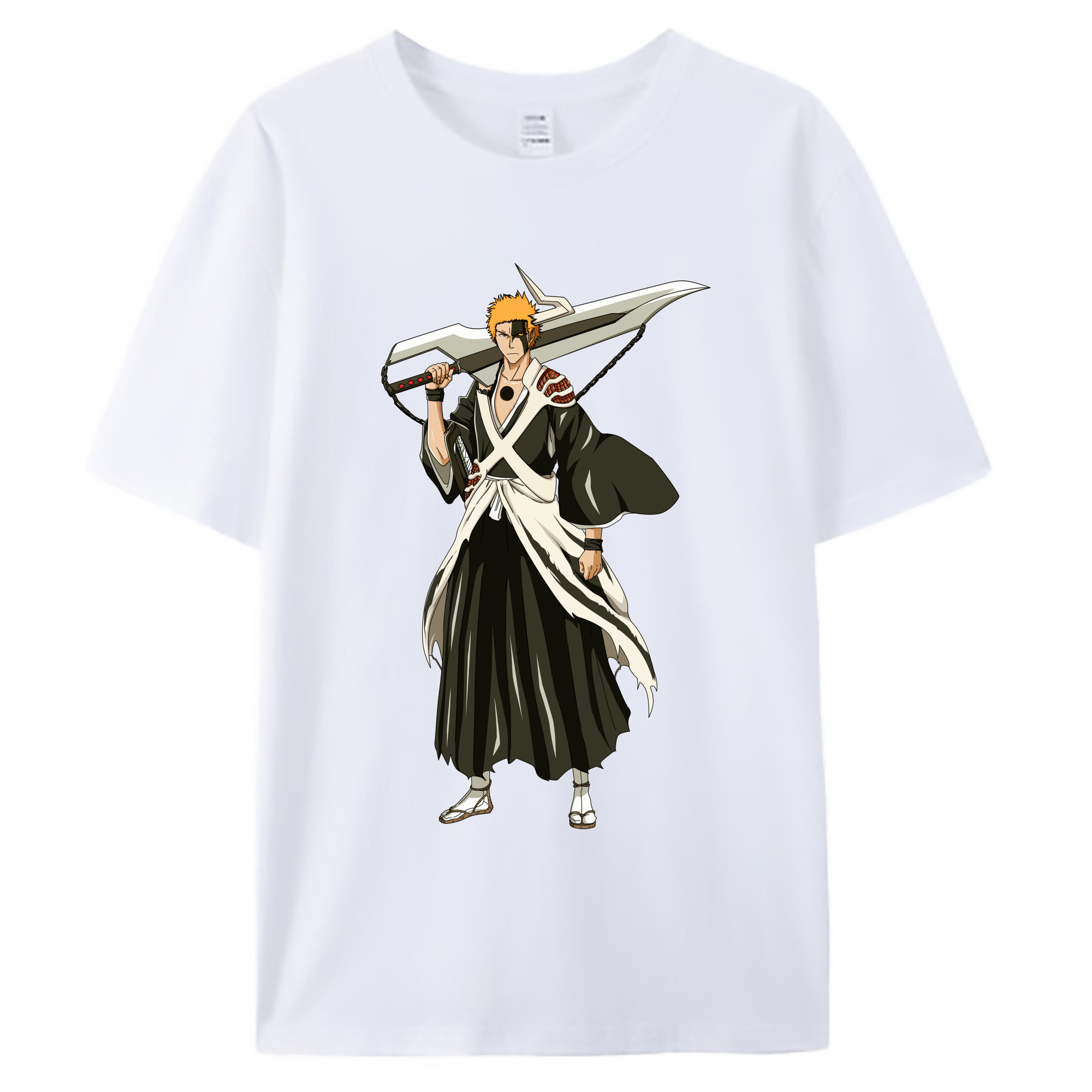 （画像用） ブリーチ 黒崎一護（くろさき いちご）BLEACH Kurosaki Ichigo 綿100％ メンズ半袖Tシャツ｜肌触りやわらか＆通気性