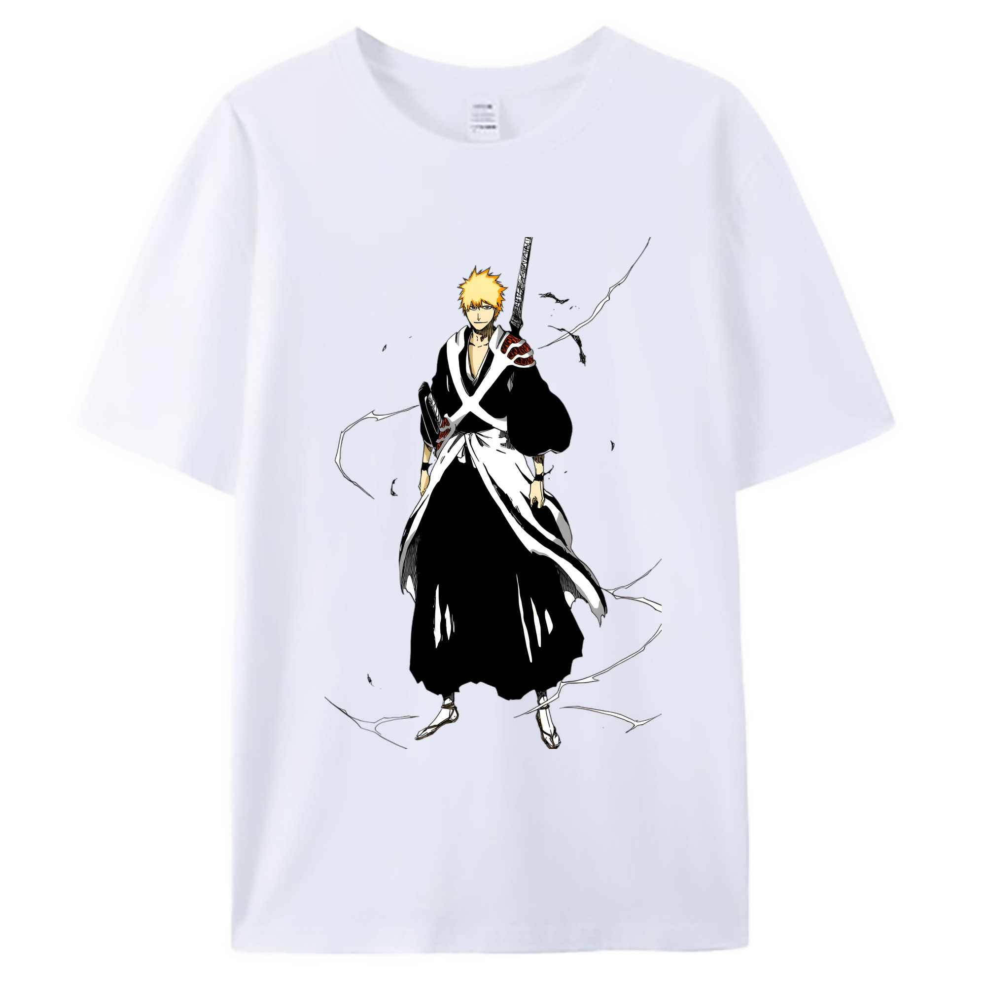 （画像用） ブリーチ 黒崎一護（くろさき いちご）BLEACH Kurosaki Ichigo 綿100％ メンズ半袖Tシャツ｜肌触りやわらか＆通気性
