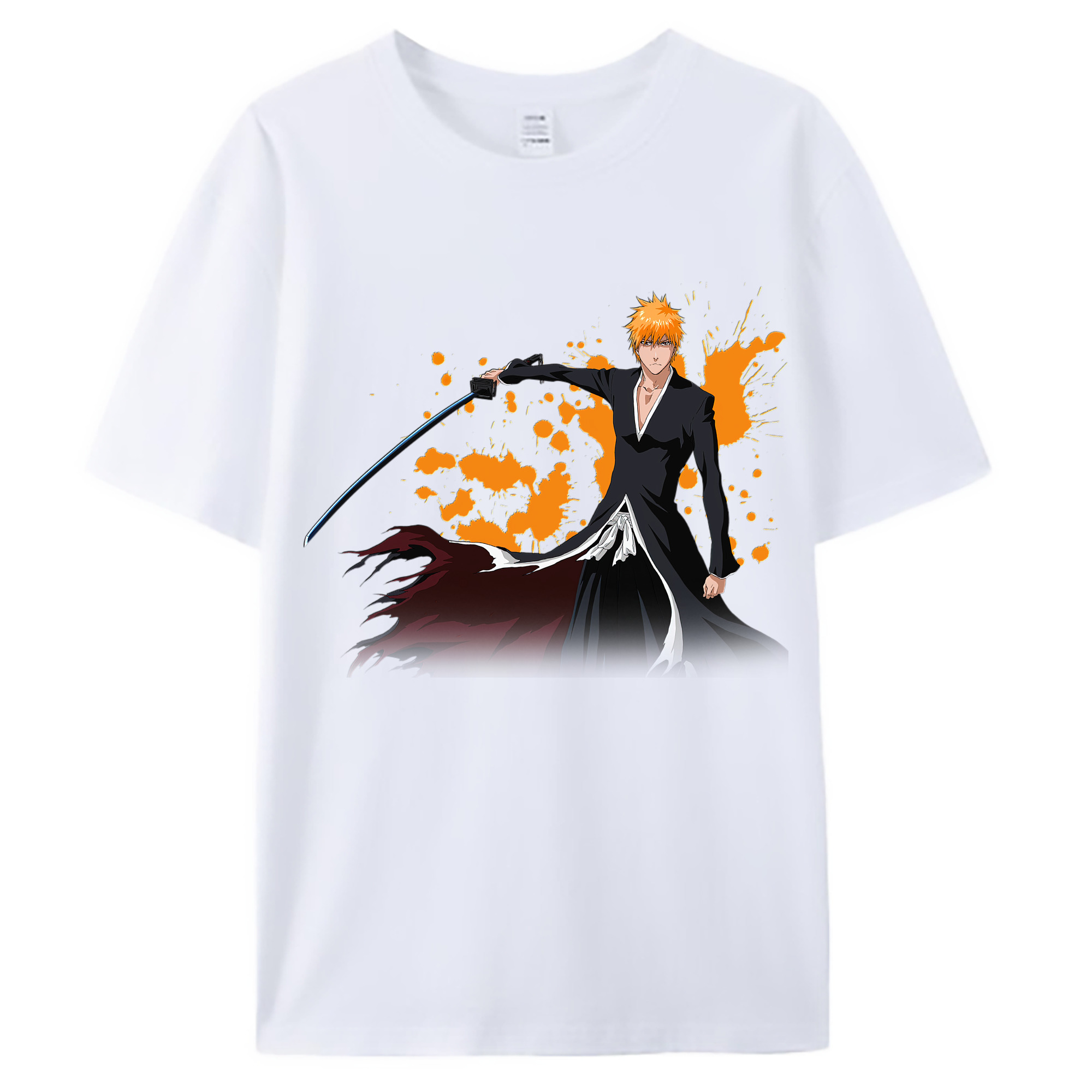 （画像用） ブリーチ 黒崎一護（くろさき いちご）BLEACH Kurosaki Ichigo 綿100％ メンズ半袖Tシャツ｜肌触りやわらか＆通気性