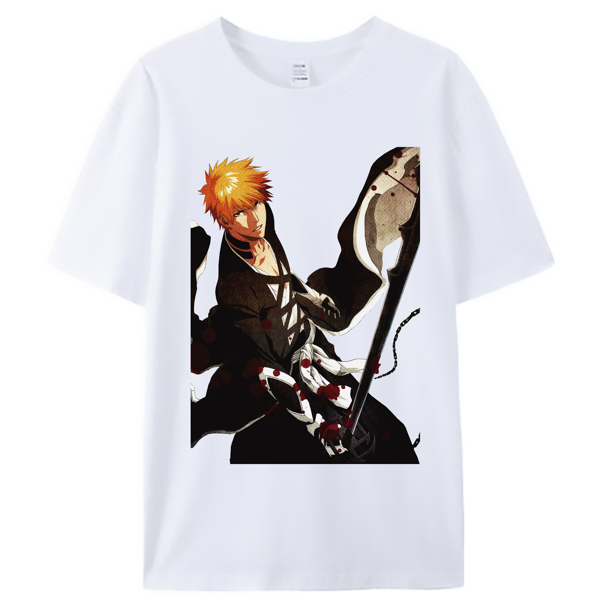 （画像用） ブリーチ 黒崎一護（くろさき いちご）BLEACH Kurosaki Ichigo 綿100％ メンズ半袖Tシャツ｜肌触りやわらか＆通気性
