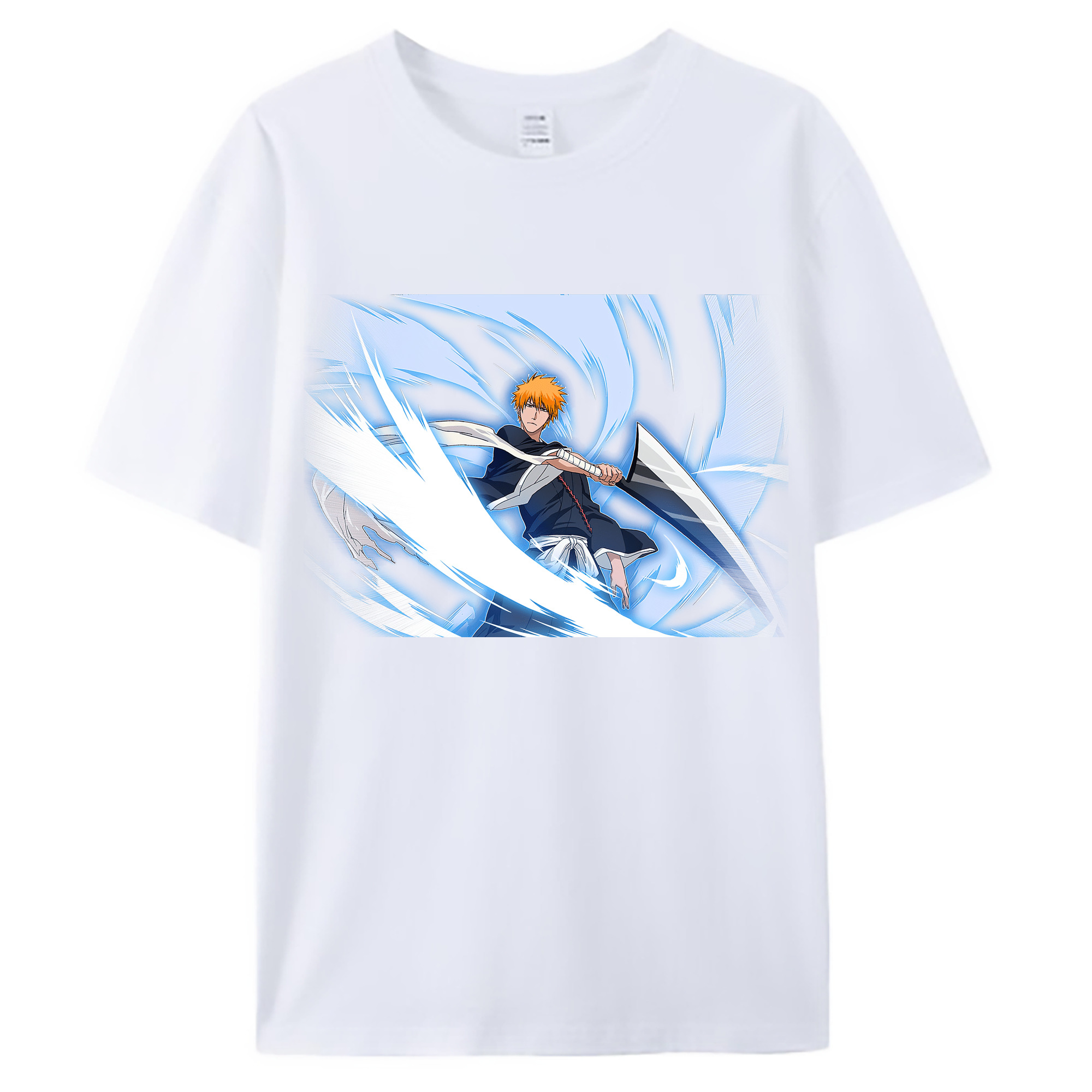 （画像用） ブリーチ 黒崎一護（くろさき いちご）BLEACH Kurosaki Ichigo 綿100％ メンズ半袖Tシャツ｜肌触りやわらか＆通気性
