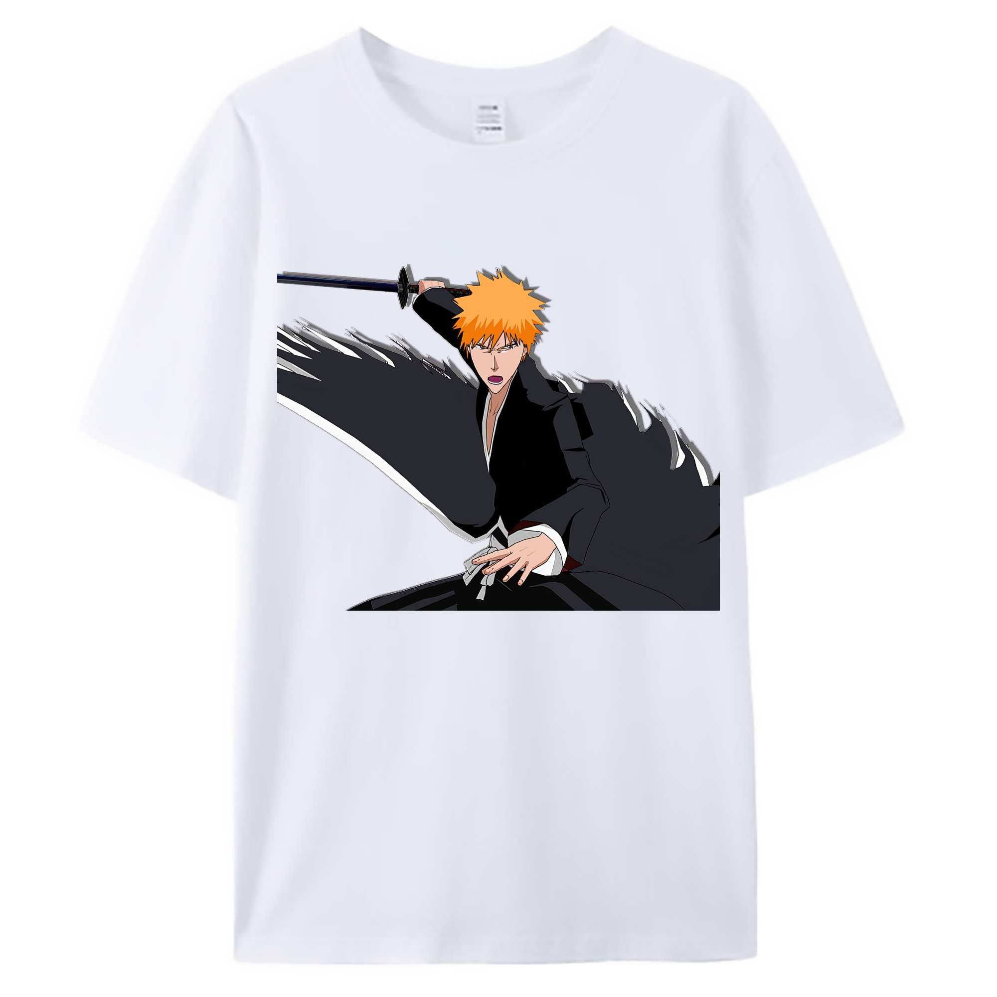 （画像用） ブリーチ 黒崎一護（くろさき いちご）BLEACH Kurosaki Ichigo 綿100％ メンズ半袖Tシャツ｜肌触りやわらか＆通気性