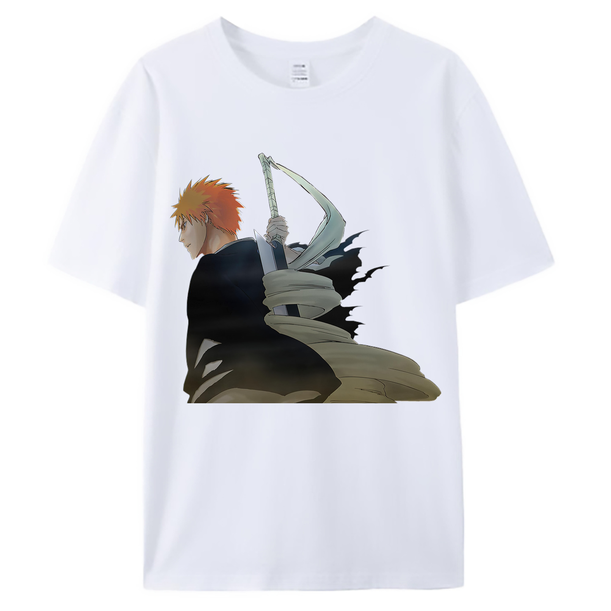 （画像用） ブリーチ 黒崎一護（くろさき いちご）BLEACH Kurosaki Ichigo 綿100％ メンズ半袖Tシャツ｜肌触りやわらか＆通気性