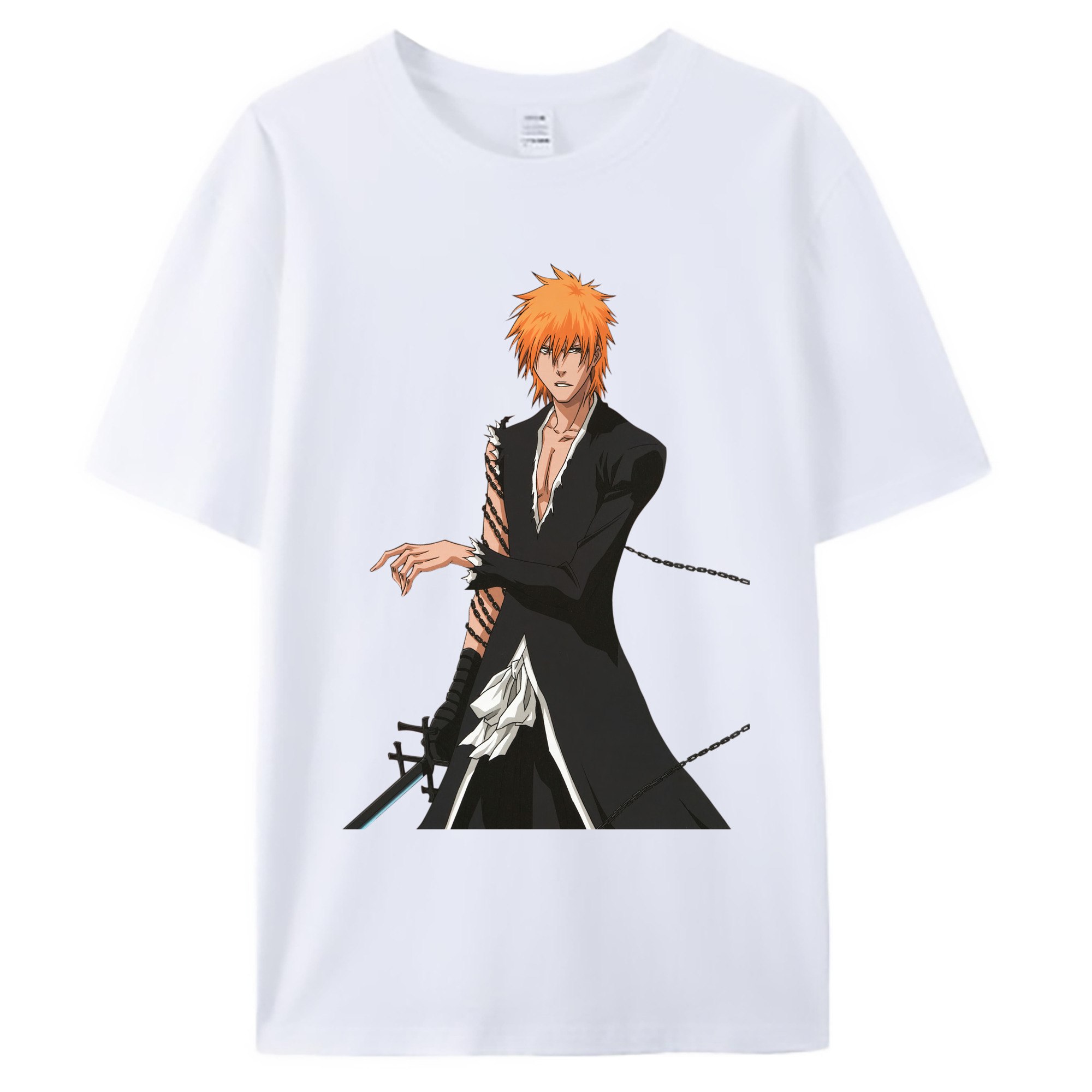 （画像用） ブリーチ 黒崎一護（くろさき いちご）BLEACH Kurosaki Ichigo 綿100％ メンズ半袖Tシャツ｜肌触りやわらか＆通気性