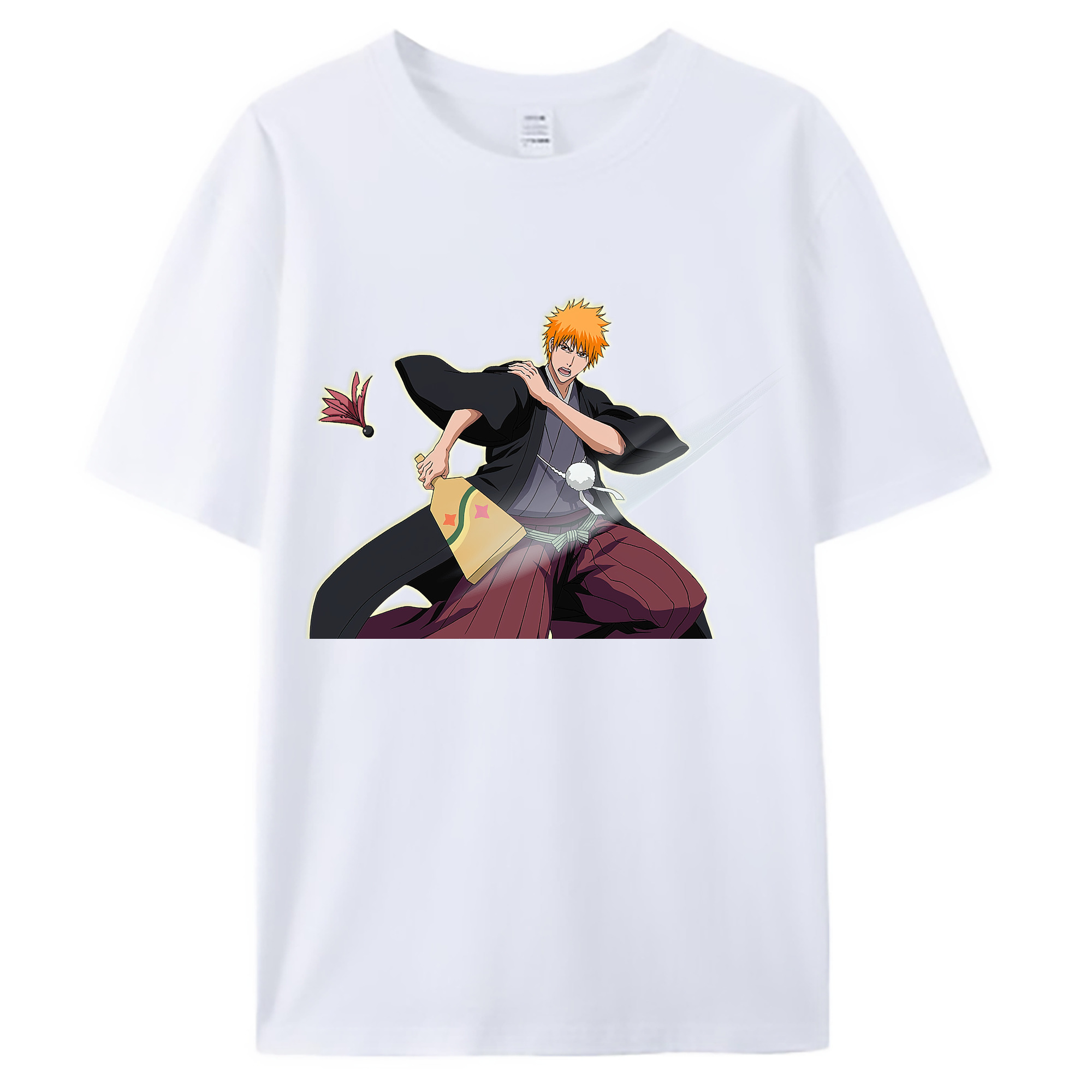 （画像用） ブリーチ 黒崎一護（くろさき いちご）BLEACH Kurosaki Ichigo 綿100％ メンズ半袖Tシャツ｜肌触りやわらか＆通気性
