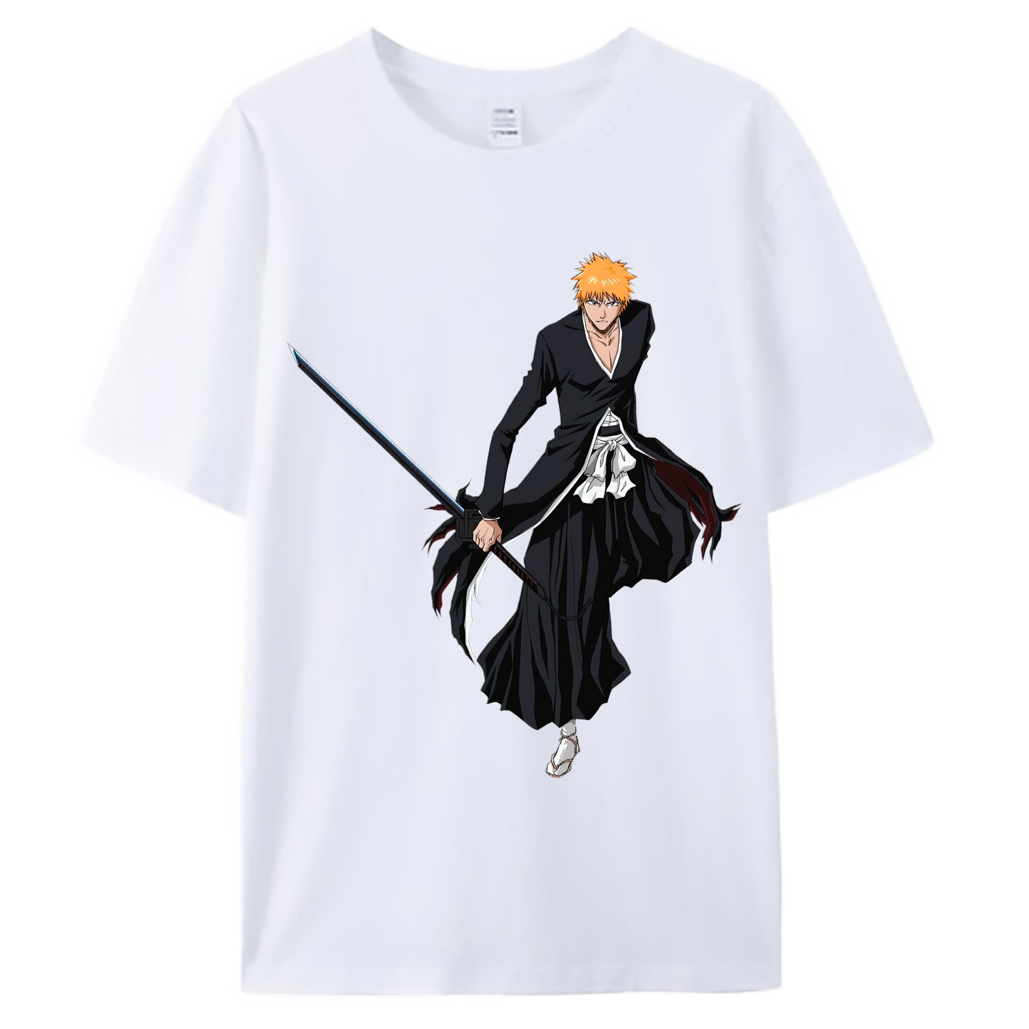 （画像用） ブリーチ 黒崎一護（くろさき いちご）BLEACH Kurosaki Ichigo 綿100％ メンズ半袖Tシャツ｜肌触りやわらか＆通気性