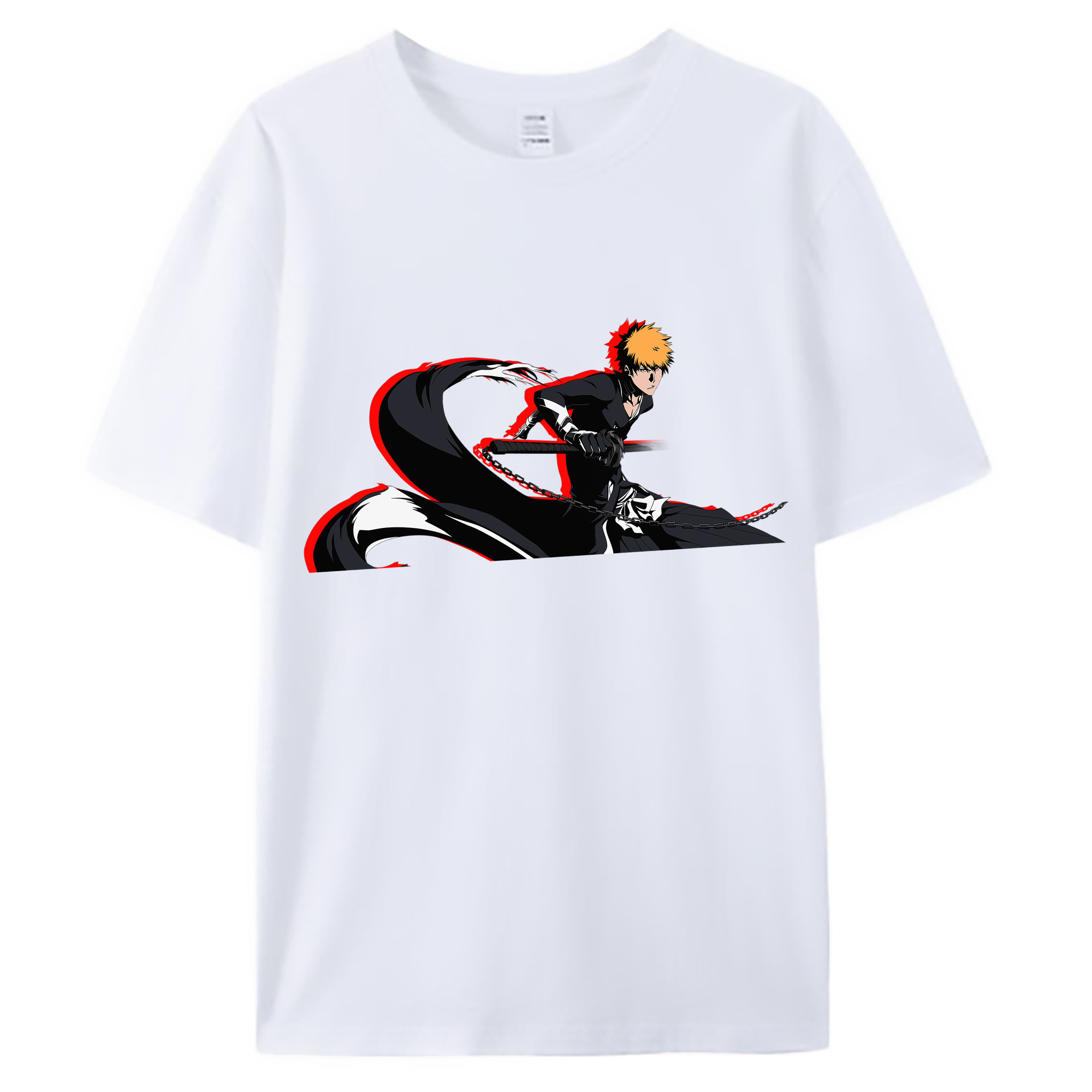 （画像用） ブリーチ 黒崎一護（くろさき いちご）BLEACH Kurosaki Ichigo 綿100％ メンズ半袖Tシャツ｜肌触りやわらか＆通気性