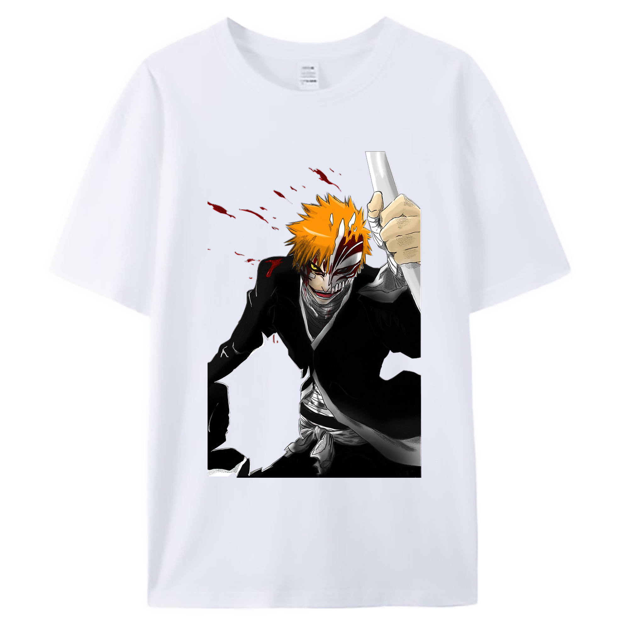 （画像用） ブリーチ 黒崎一護（くろさき いちご）BLEACH Kurosaki Ichigo 綿100％ メンズ半袖Tシャツ｜肌触りやわらか＆通気性