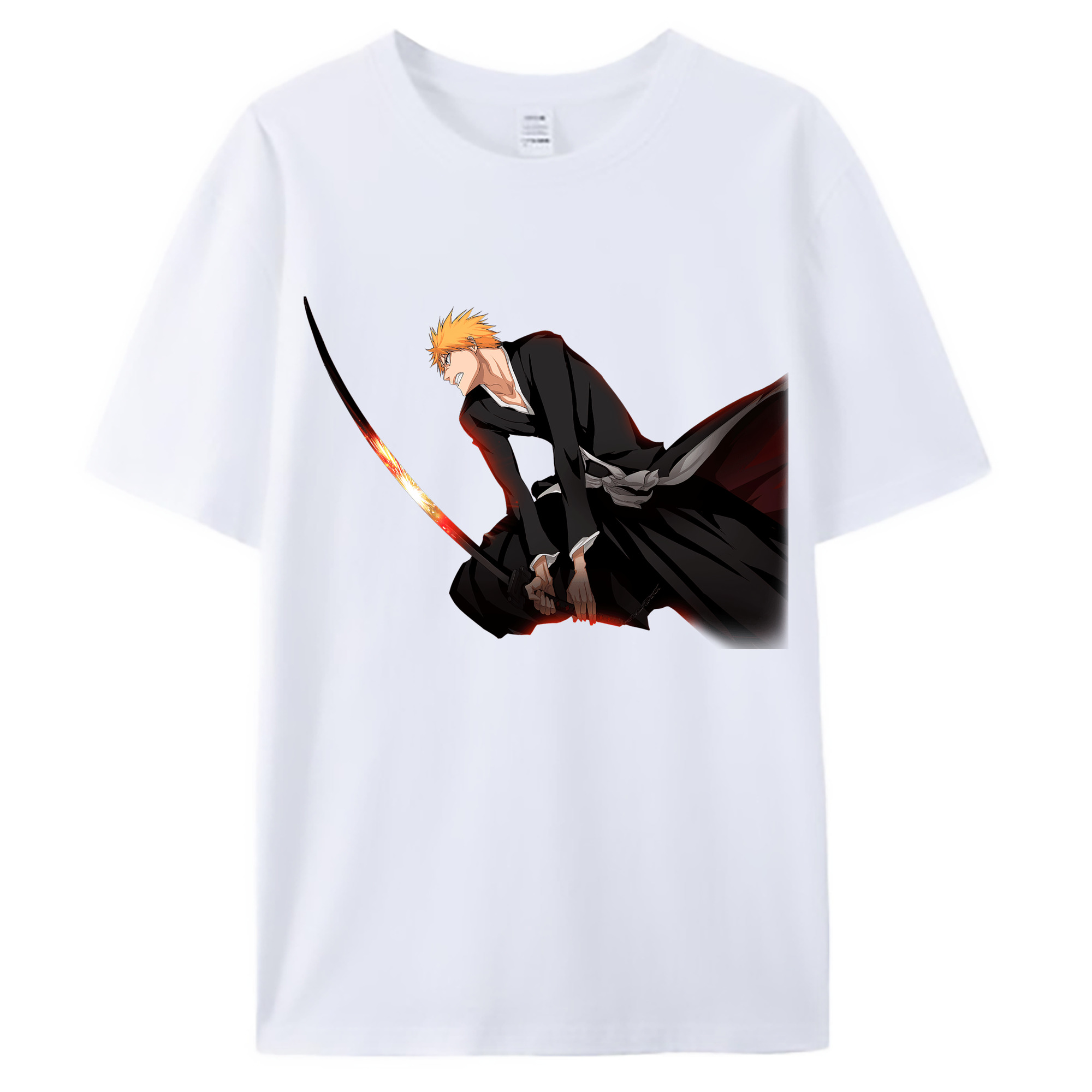 （画像用） ブリーチ 黒崎一護（くろさき いちご）BLEACH Kurosaki Ichigo 綿100％ メンズ半袖Tシャツ｜肌触りやわらか＆通気性