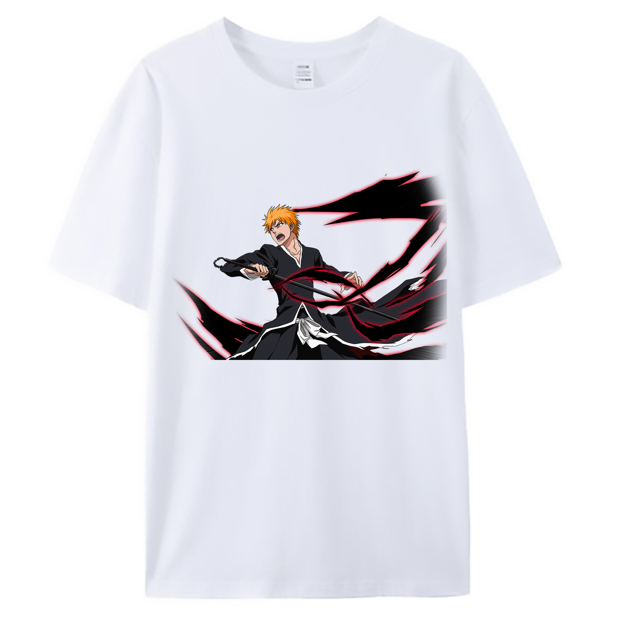 （画像用） ブリーチ 黒崎一護（くろさき いちご）BLEACH Kurosaki Ichigo 綿100％ メンズ半袖Tシャツ｜肌触りやわらか＆通気性