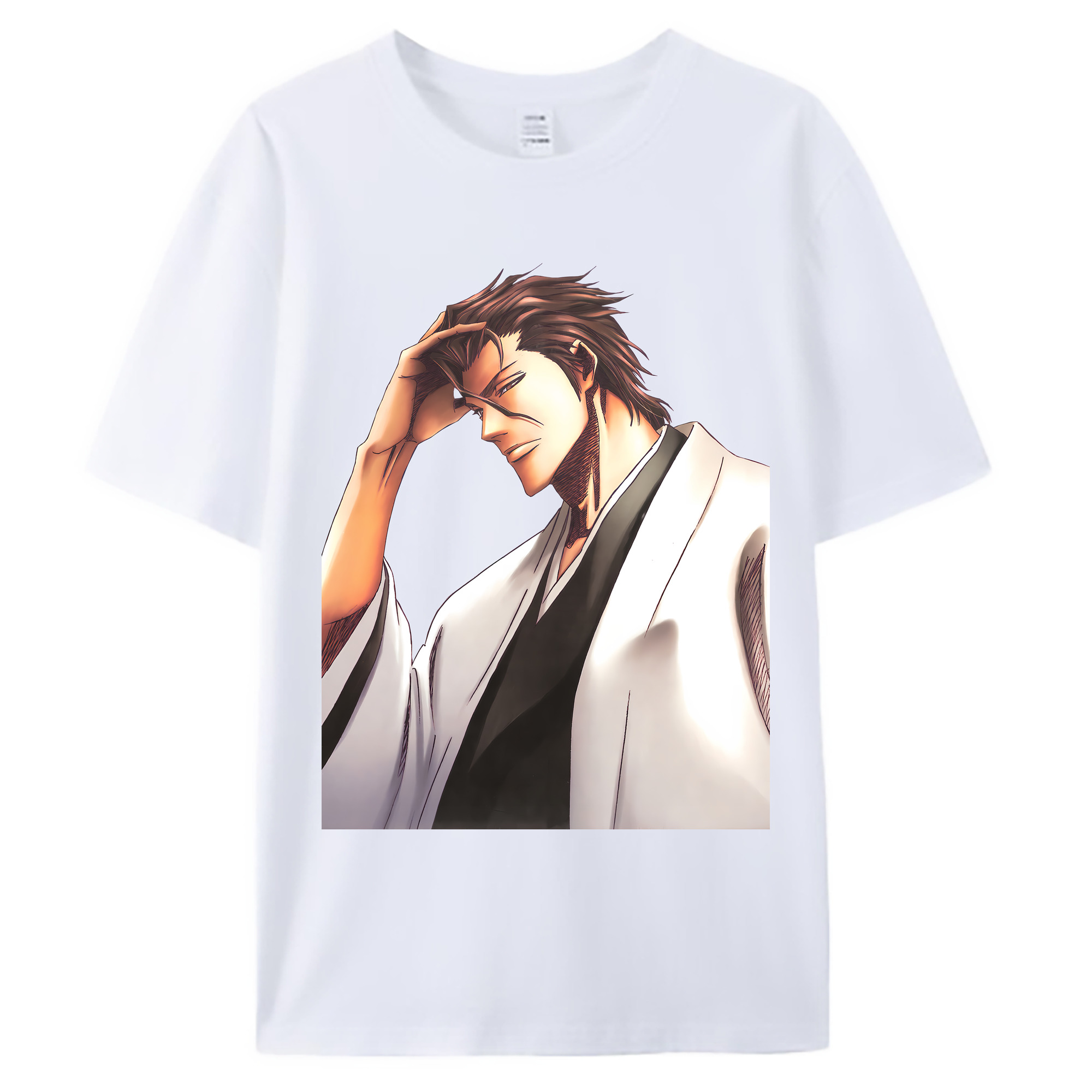 （画像用） ブリーチ 藍染 惣右介（あいぜん そうすけ） BLEACH Aizen Sousuke 綿100％ メンズ半袖Tシャツ｜肌触りやわらか＆通気性