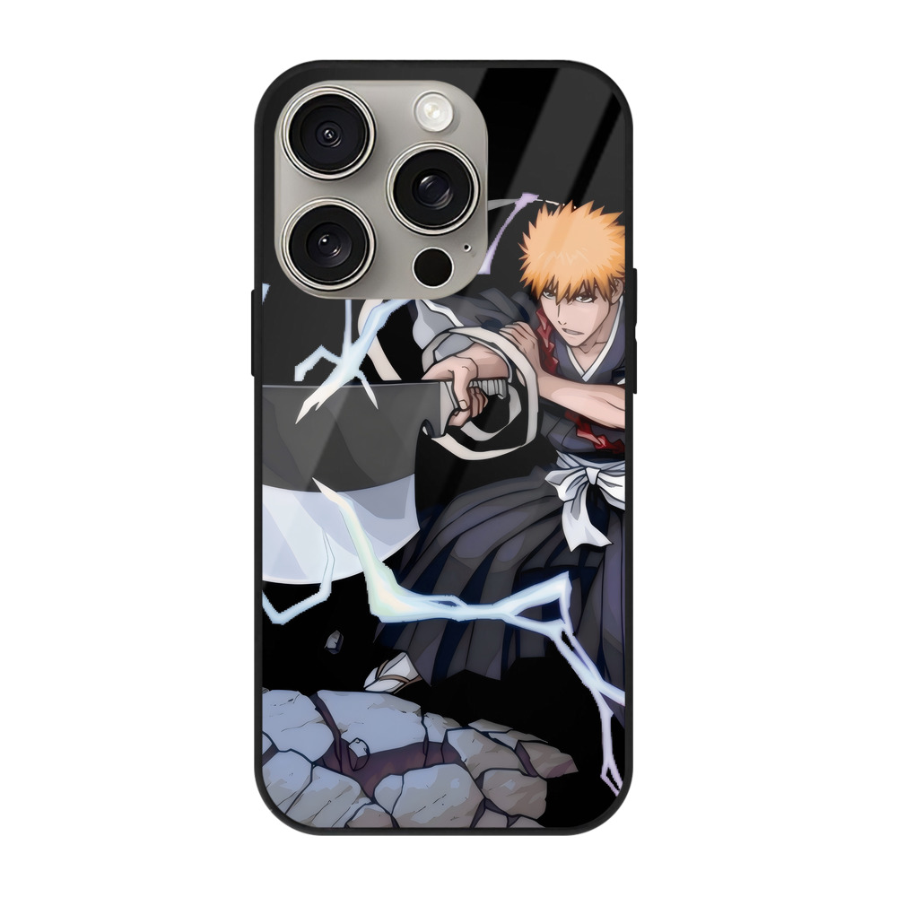 （画像用） ブリーチ 黒崎一護（くろさき いちご）BLEACH Kurosaki Ichigo 【iPhone15Pro対応】スマホケース 耐衝撃＆黄変防止 背面ガラス