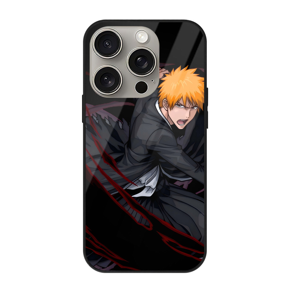 （画像用） ブリーチ 黒崎一護（くろさき いちご）BLEACH Kurosaki Ichigo 【iPhone15Pro対応】スマホケース 耐衝撃＆黄変防止 背面ガラス