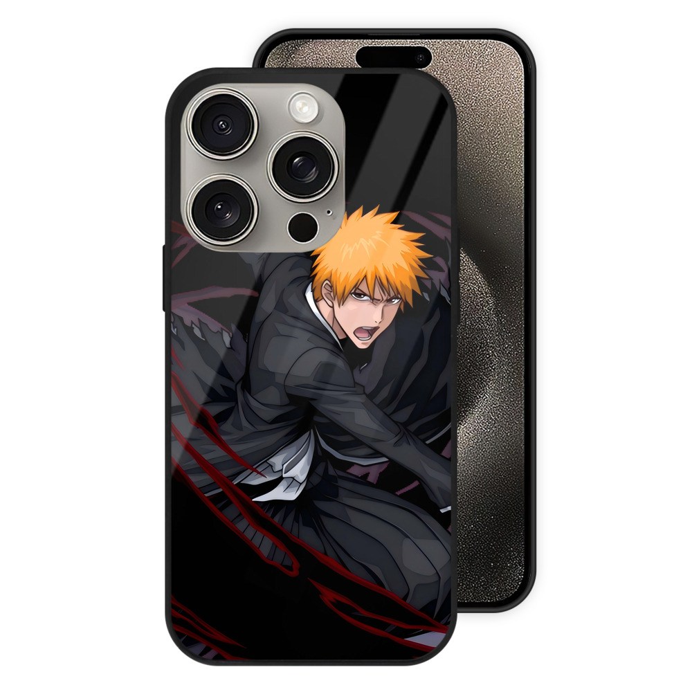 （画像用） ブリーチ 黒崎一護（くろさき いちご）BLEACH Kurosaki Ichigo 【iPhone15Pro対応】スマホケース 耐衝撃＆黄変防止 背面ガラス