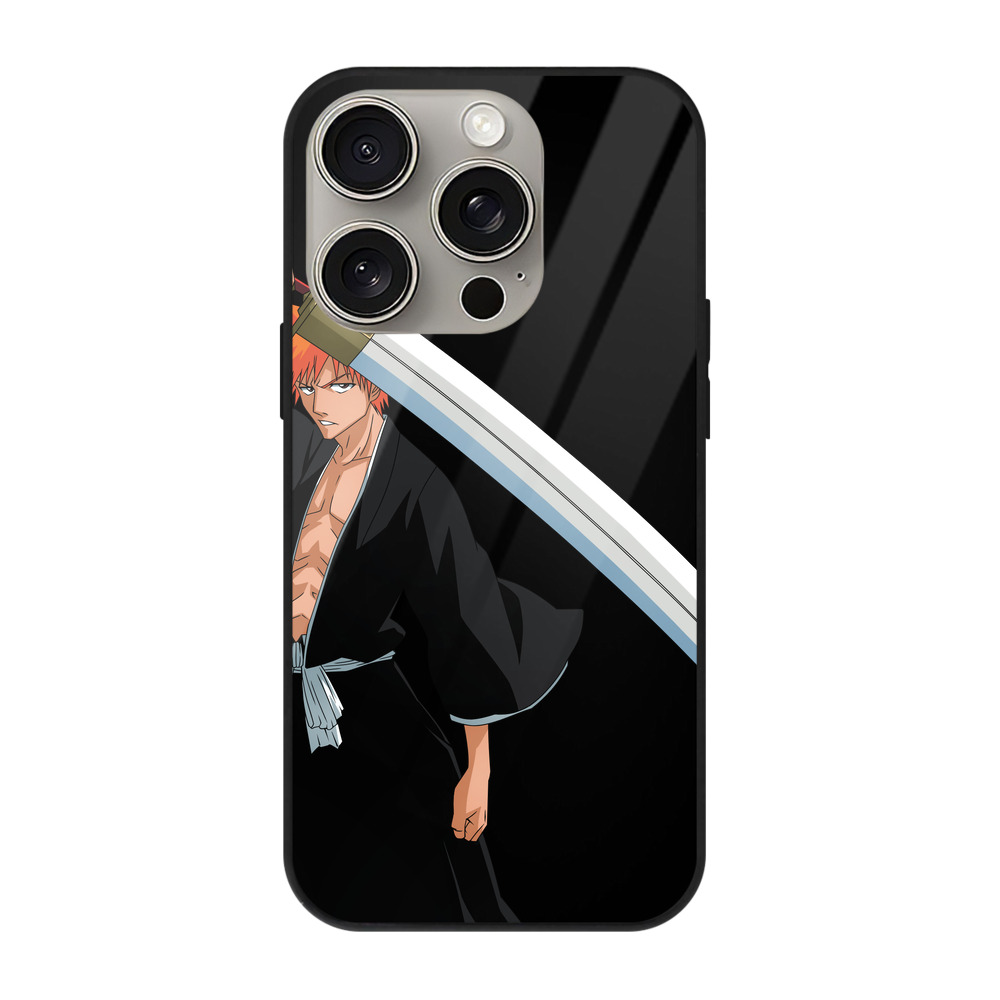 （画像用） ブリーチ 黒崎一護（くろさき いちご）BLEACH Kurosaki Ichigo 【iPhone15Pro対応】スマホケース 耐衝撃＆黄変防止 背面ガラス