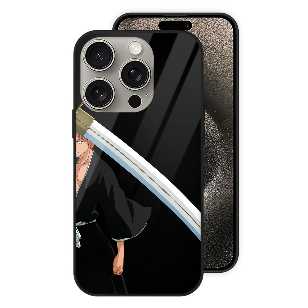 （画像用） ブリーチ 黒崎一護（くろさき いちご）BLEACH Kurosaki Ichigo 【iPhone15Pro対応】スマホケース 耐衝撃＆黄変防止 背面ガラス