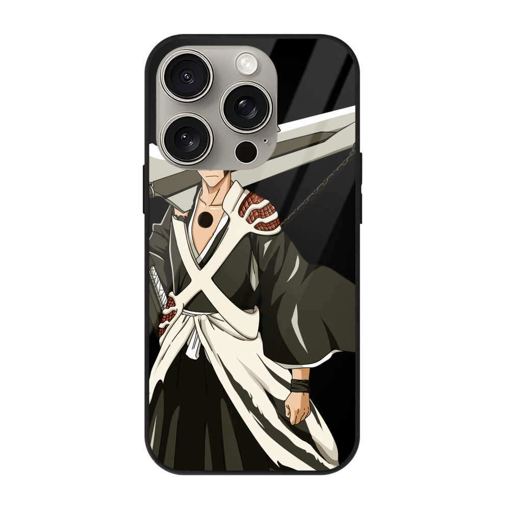 （画像用） ブリーチ 黒崎一護（くろさき いちご）BLEACH Kurosaki Ichigo 【iPhone15Pro対応】スマホケース 耐衝撃＆黄変防止 背面ガラス