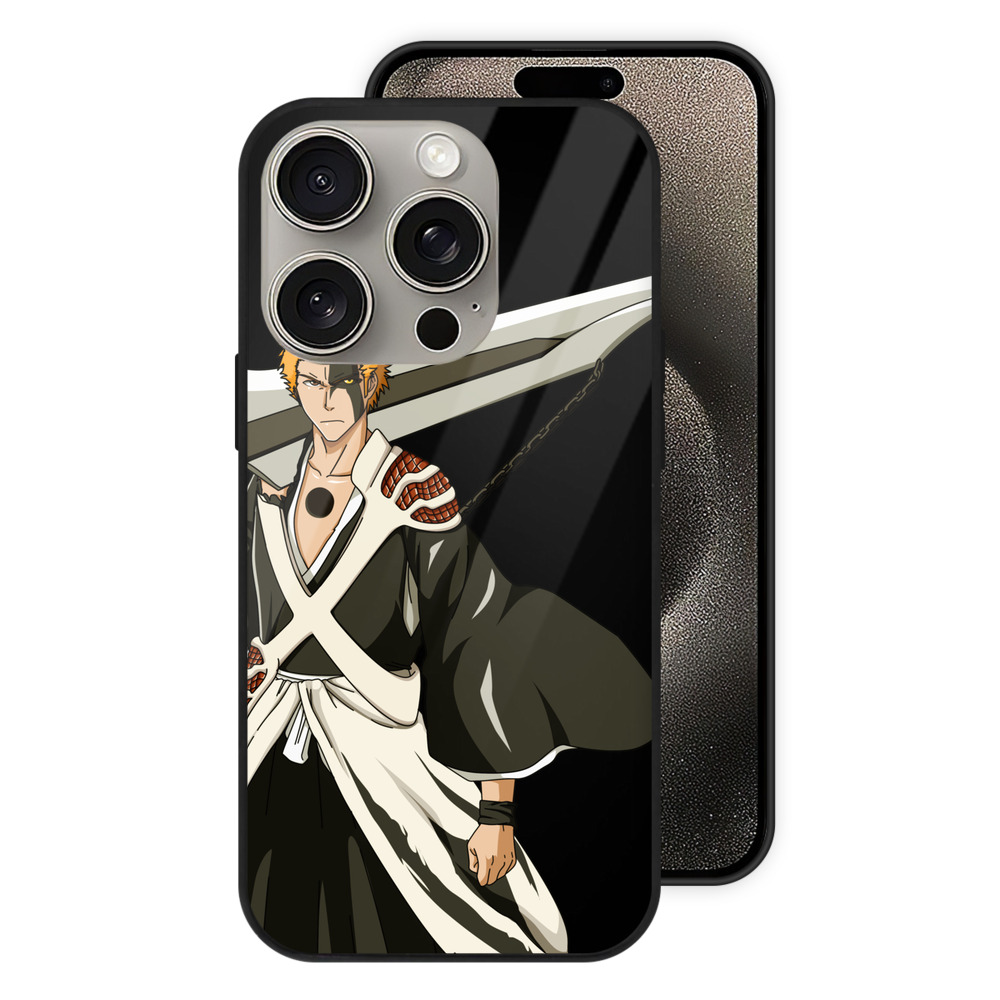 （画像用） ブリーチ 黒崎一護（くろさき いちご）BLEACH Kurosaki Ichigo 【iPhone15Pro対応】スマホケース 耐衝撃＆黄変防止 背面ガラス
