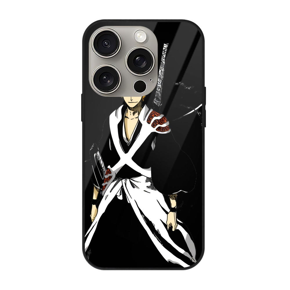 （画像用） ブリーチ 黒崎一護（くろさき いちご）BLEACH Kurosaki Ichigo 【iPhone15Pro対応】スマホケース 耐衝撃＆黄変防止 背面ガラス