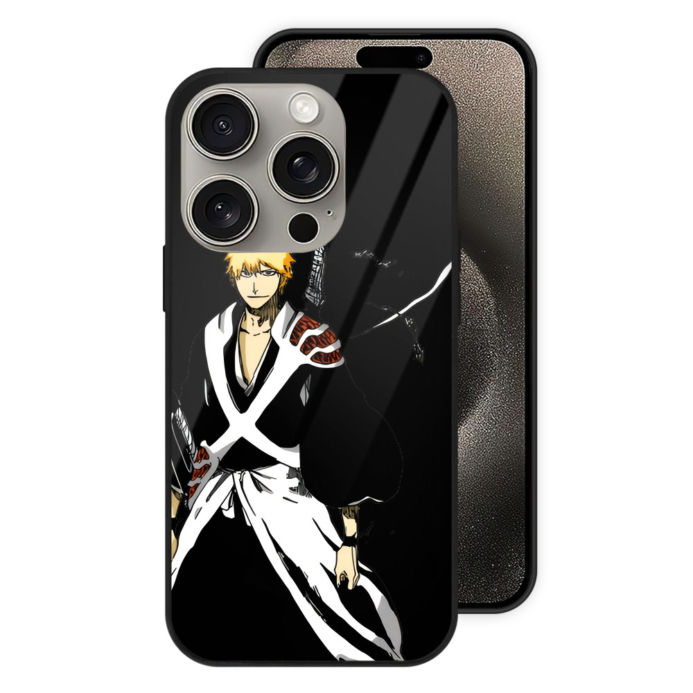（画像用） ブリーチ 黒崎一護（くろさき いちご）BLEACH Kurosaki Ichigo 【iPhone15Pro対応】スマホケース 耐衝撃＆黄変防止 背面ガラス