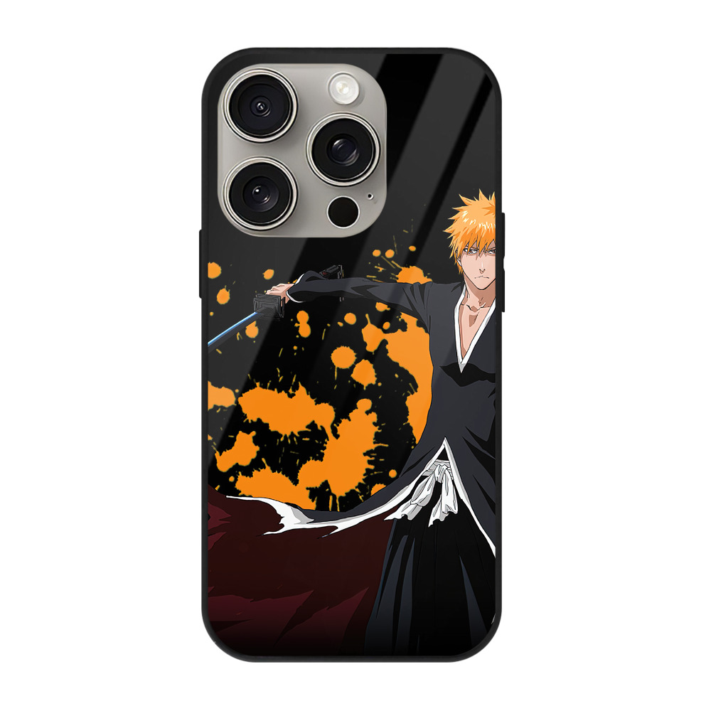 （画像用） ブリーチ 黒崎一護（くろさき いちご）BLEACH Kurosaki Ichigo 【iPhone15Pro対応】スマホケース 耐衝撃＆黄変防止 背面ガラス