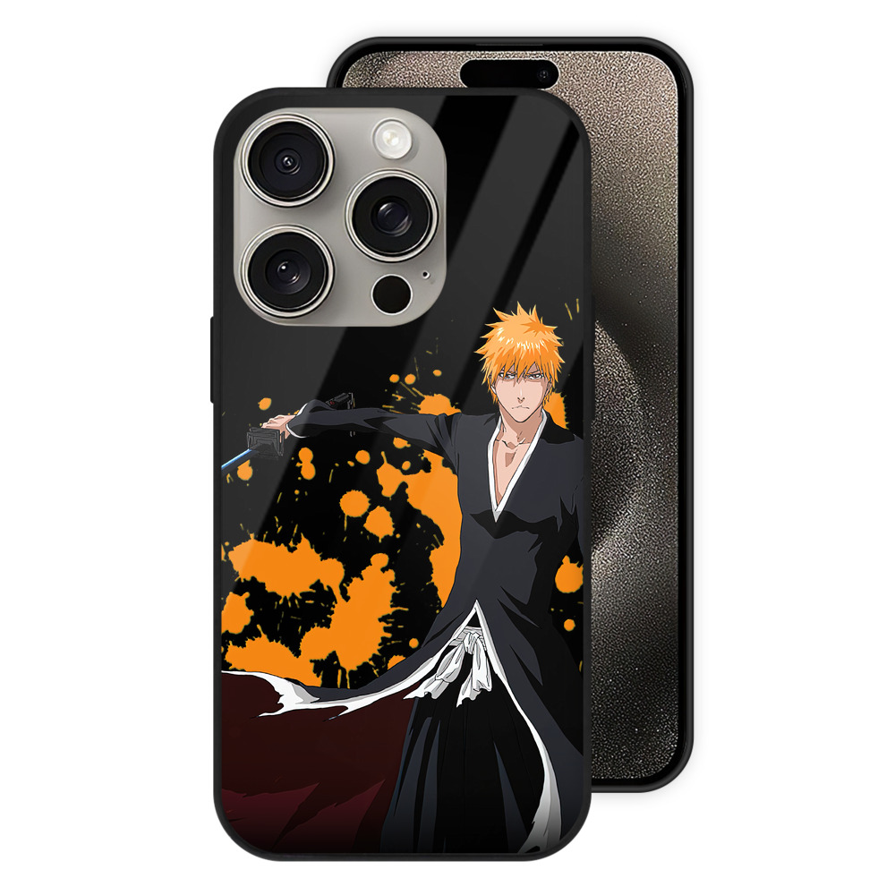 （画像用） ブリーチ 黒崎一護（くろさき いちご）BLEACH Kurosaki Ichigo 【iPhone15Pro対応】スマホケース 耐衝撃＆黄変防止 背面ガラス